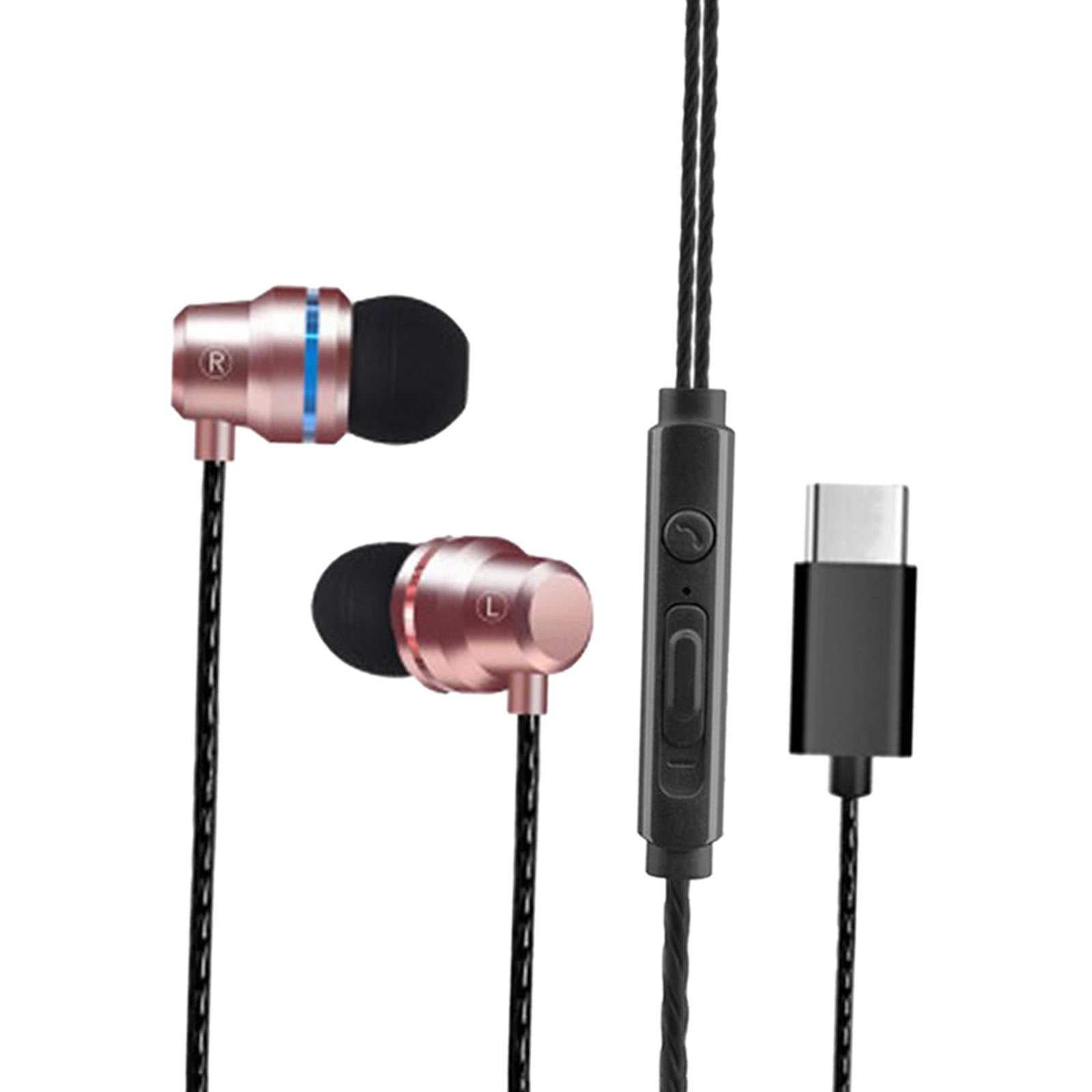 Universal Durable USB Type C Headphones Wired In-ear Earbuds Rose Gold