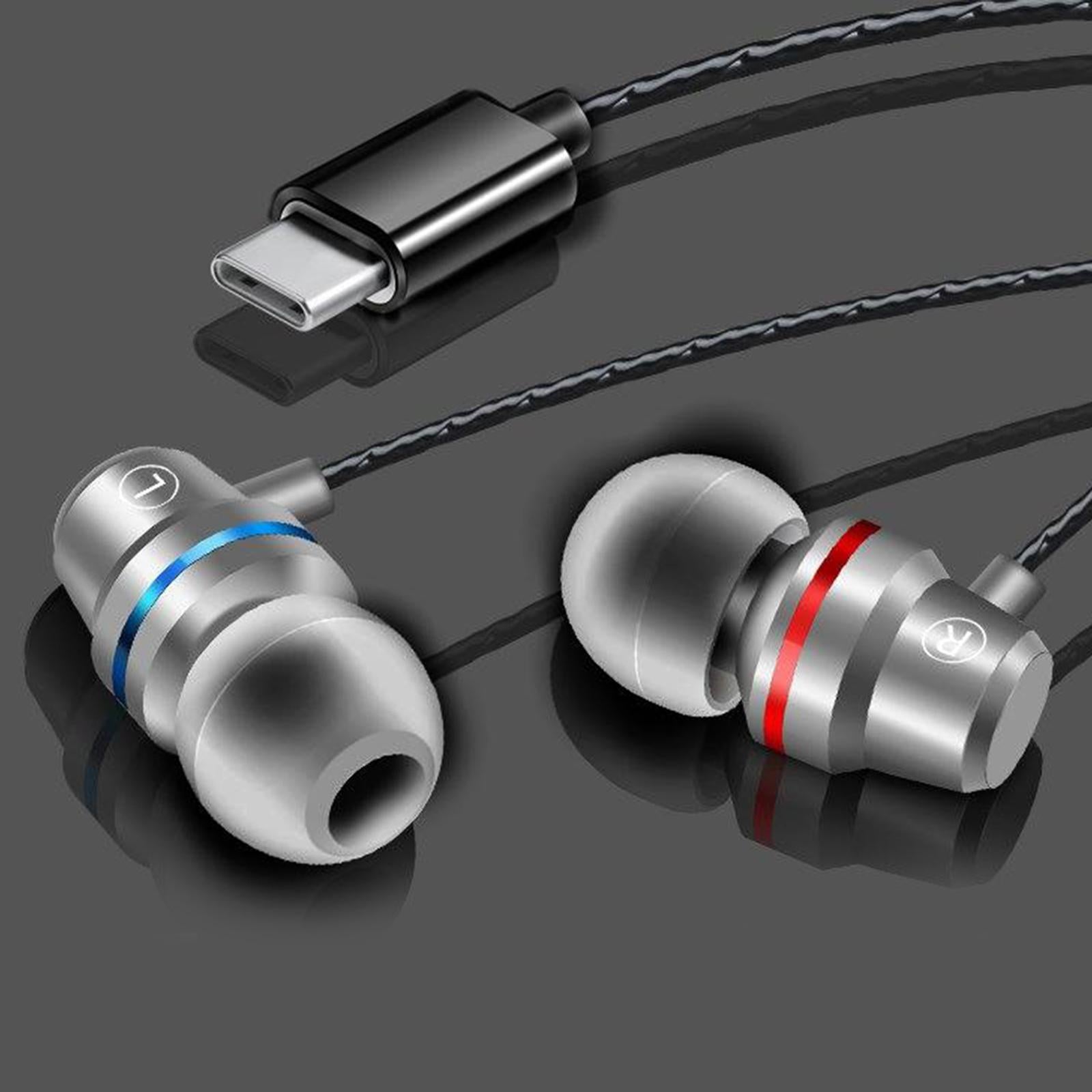 Universal Durable USB Type C Headphones Wired In-ear Earbuds Silver