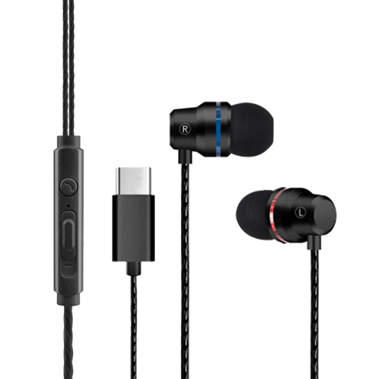 Universal Durable USB Type C Headphones Wired In-ear Earbuds Black