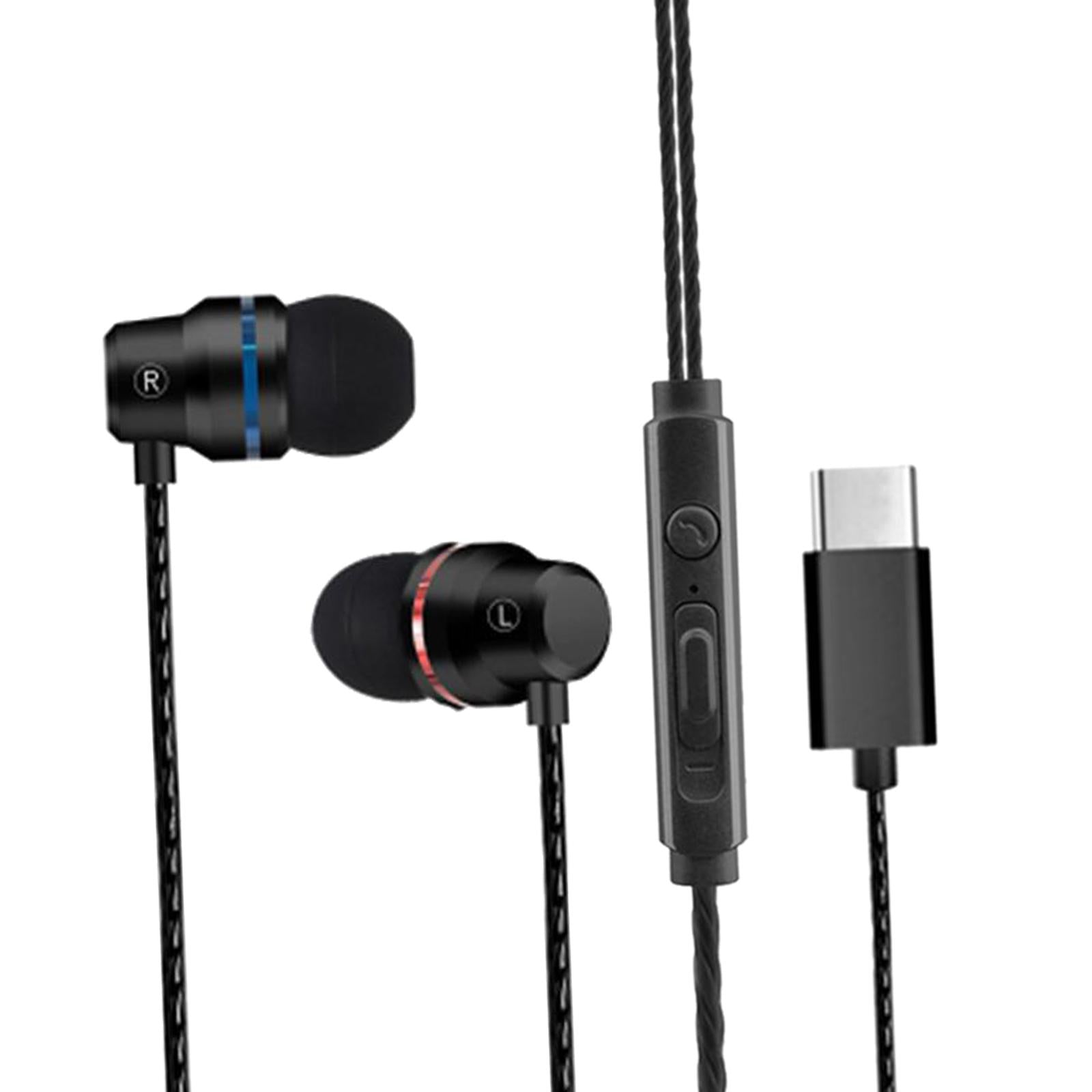 Universal Durable USB Type C Headphones Wired In-ear Earbuds Black