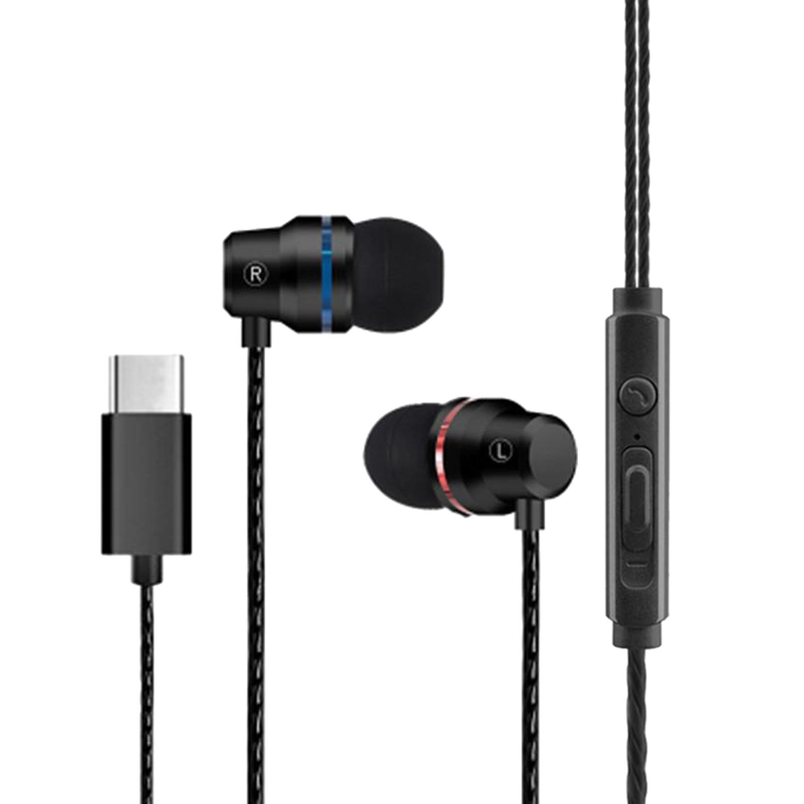 Universal Durable USB Type C Headphones Wired In-ear Earbuds Black