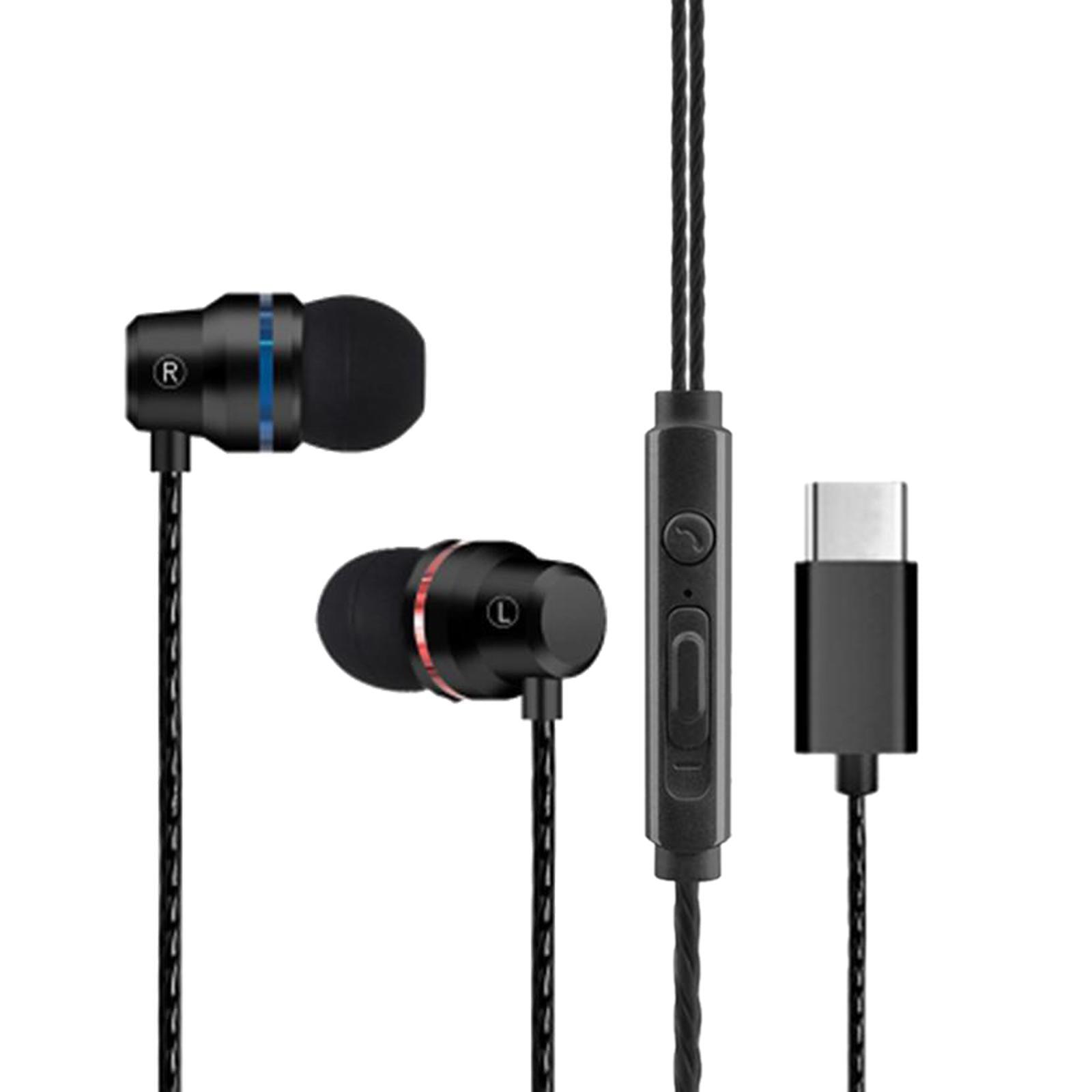 Universal Durable USB Type C Headphones Wired In-ear Earbuds Black