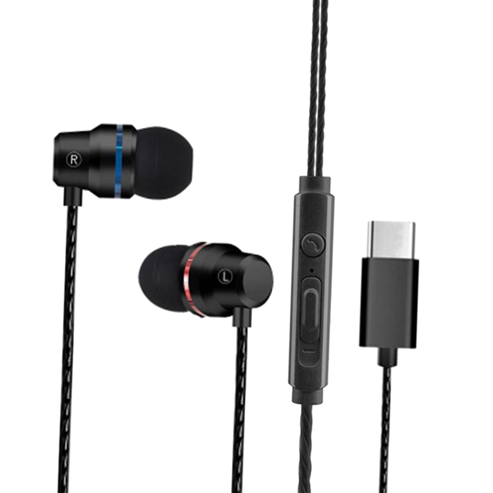 Universal Durable USB Type C Headphones Wired In-ear Earbuds Black