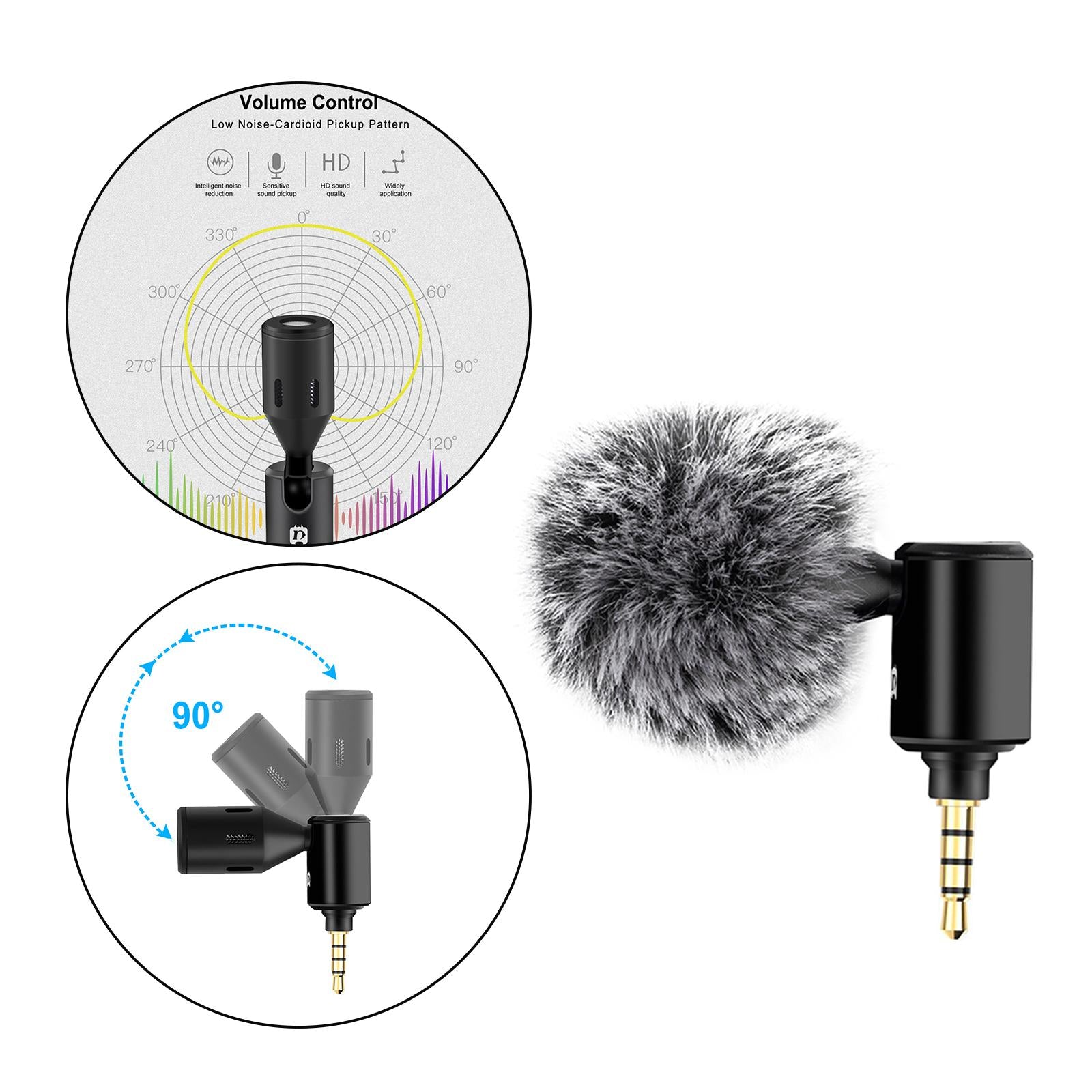 Condenser Microphone Phone Mic Plug and Play for iPhone Black 3.5mm