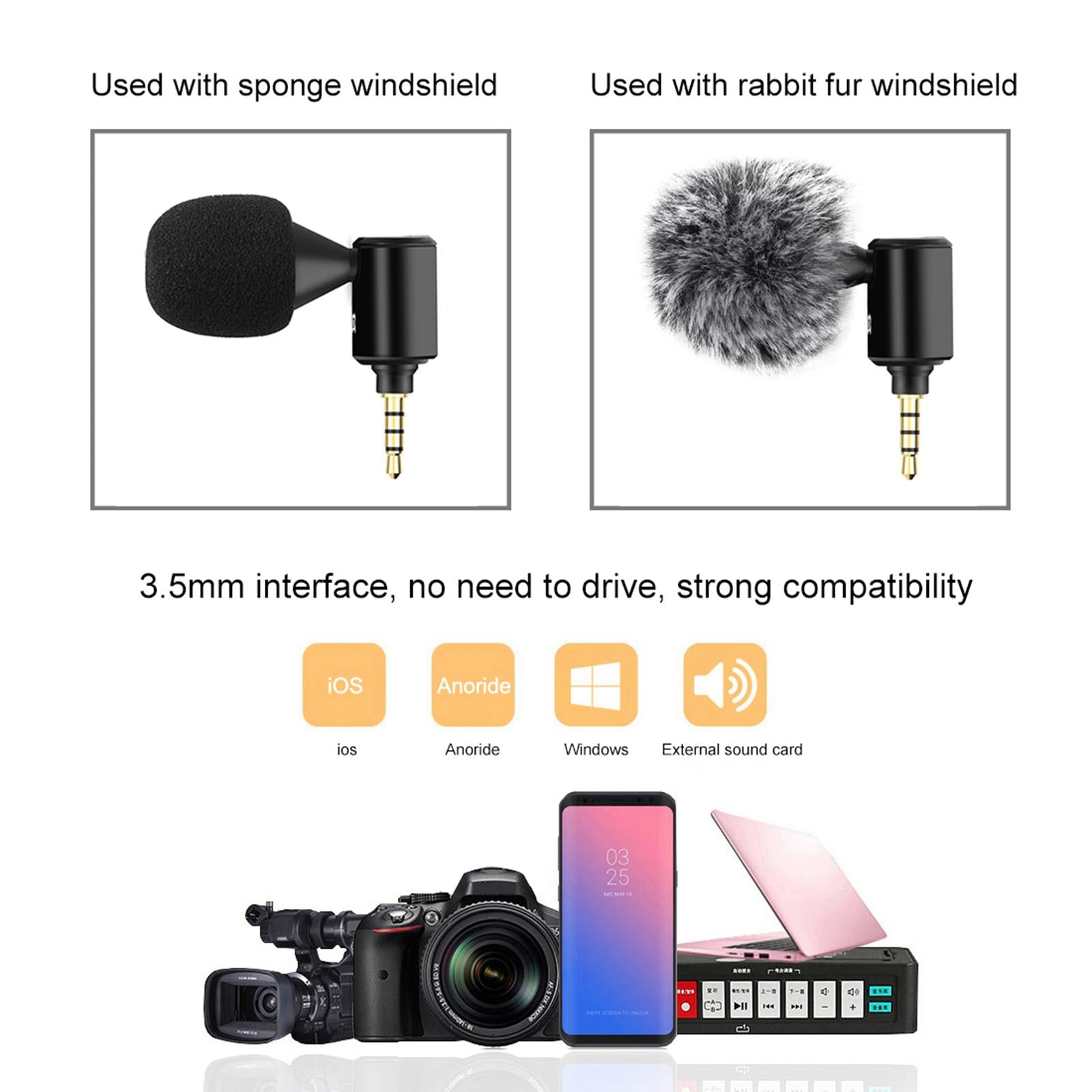 Condenser Microphone Phone Mic Plug and Play for iPhone Black 3.5mm