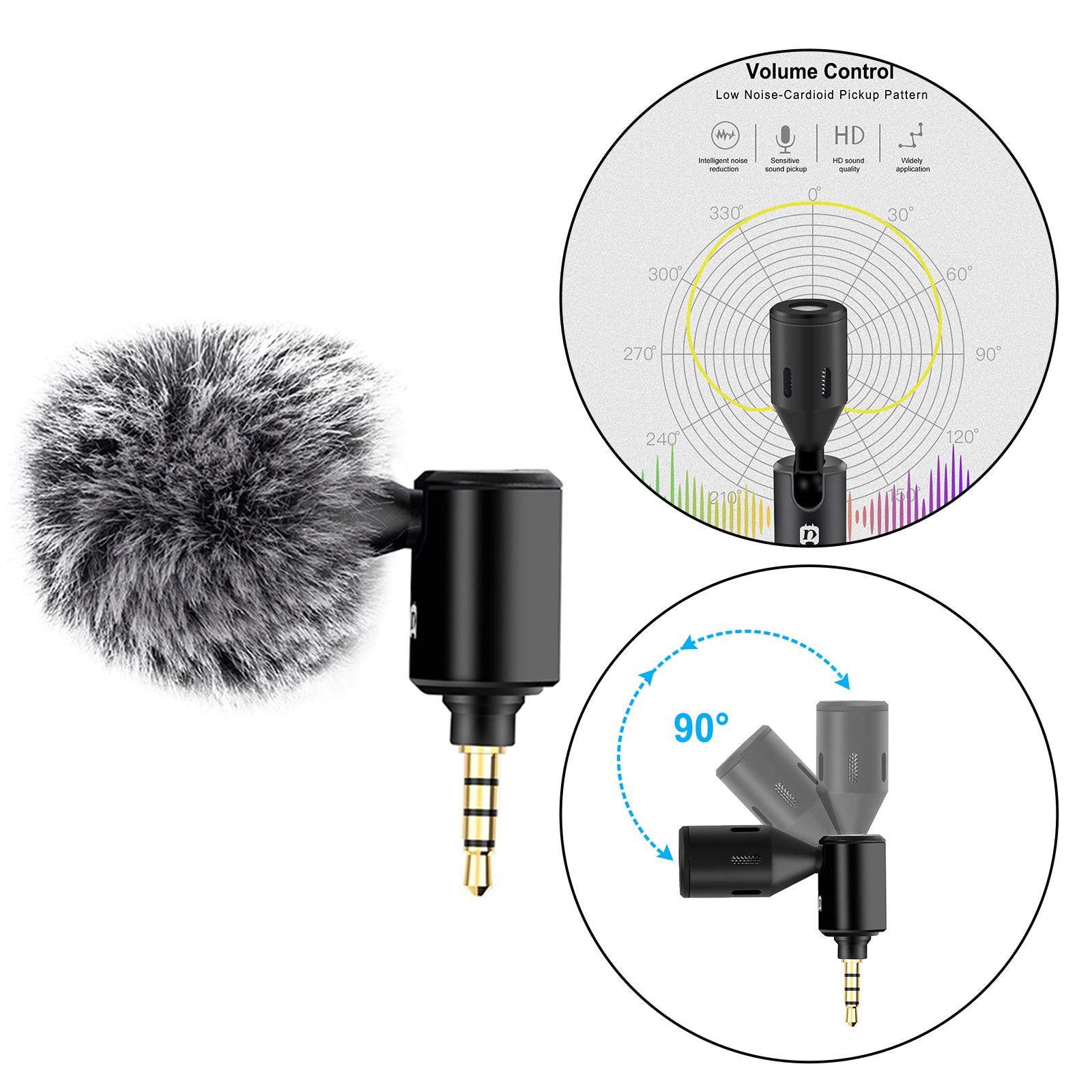 Condenser Microphone Phone Mic Plug and Play for iPhone Black 3.5mm