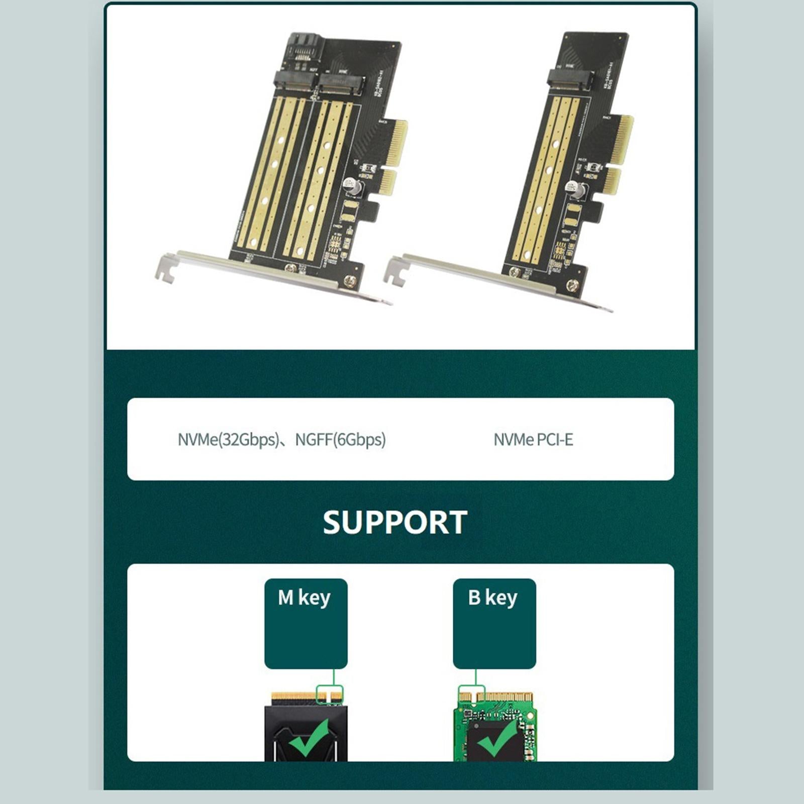 Durable PCIE to M2/M.2 Adapter for NVMe or SATA SSD Desktop PCI Express Slot