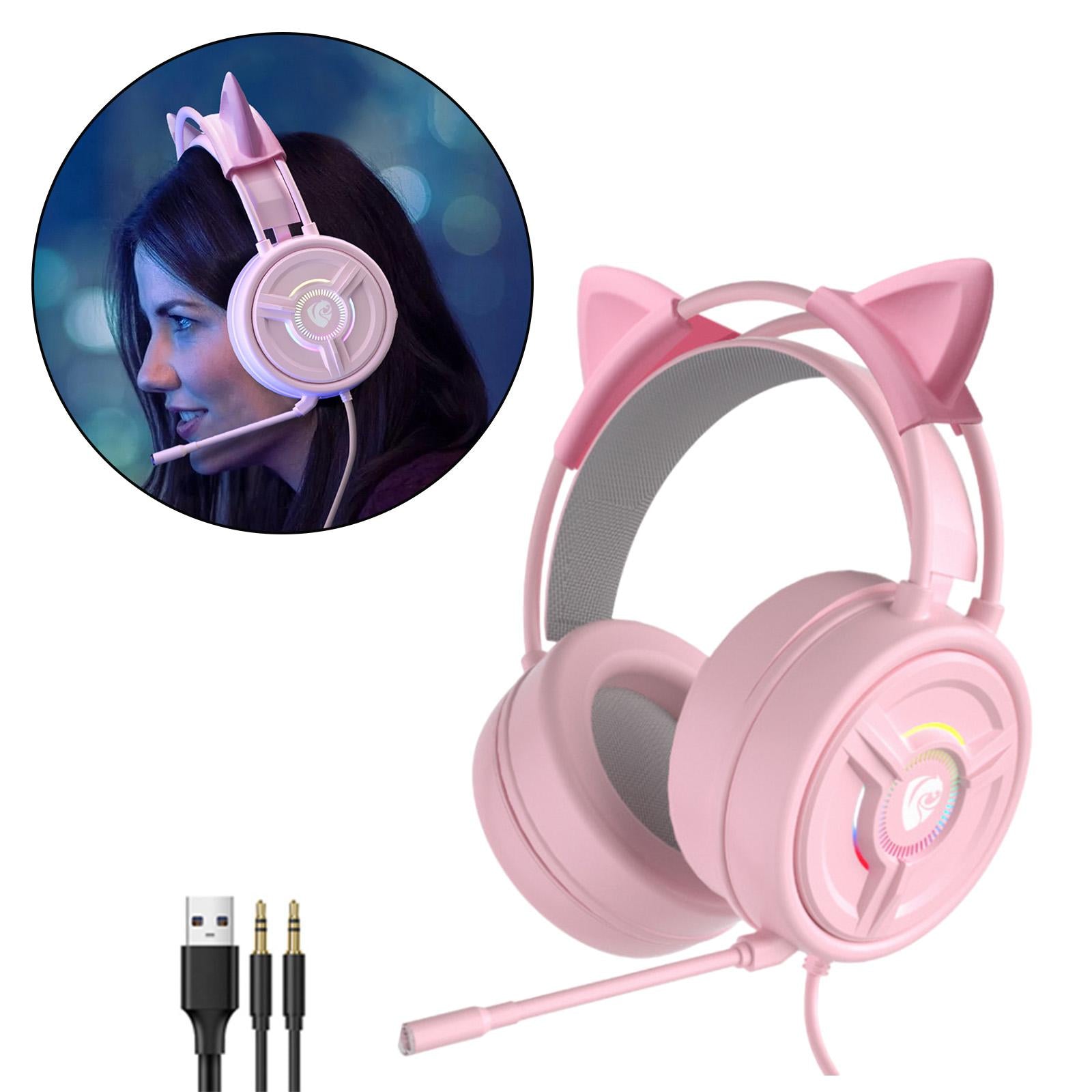 PSH-200 3.5mm Gaming Headset Headphone w/Mic for PC Laptop Pink Cat Ear