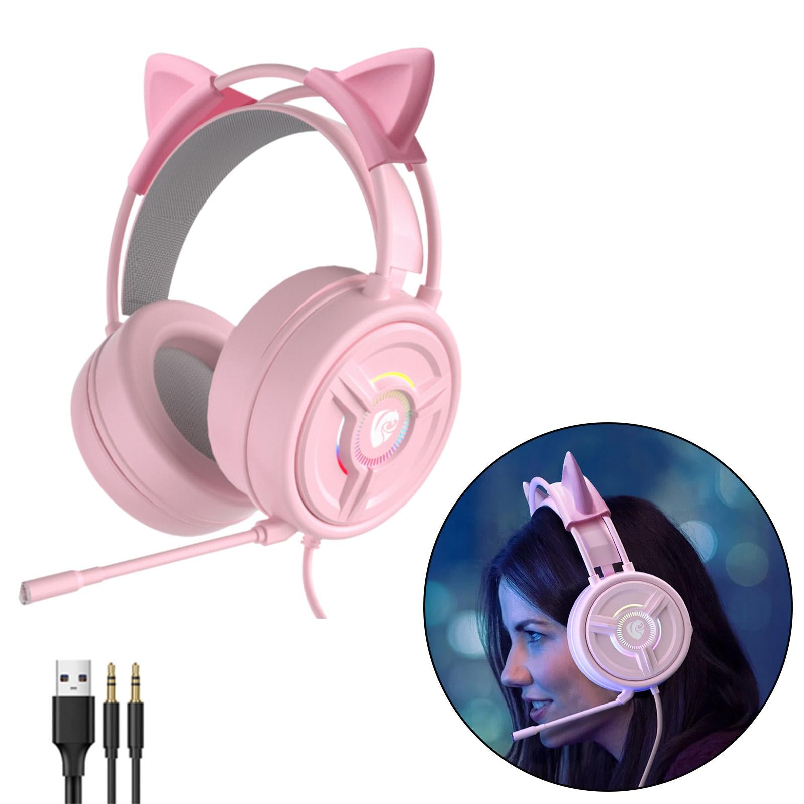 PSH-200 3.5mm Gaming Headset Headphone w/Mic for PC Laptop Pink Cat Ear