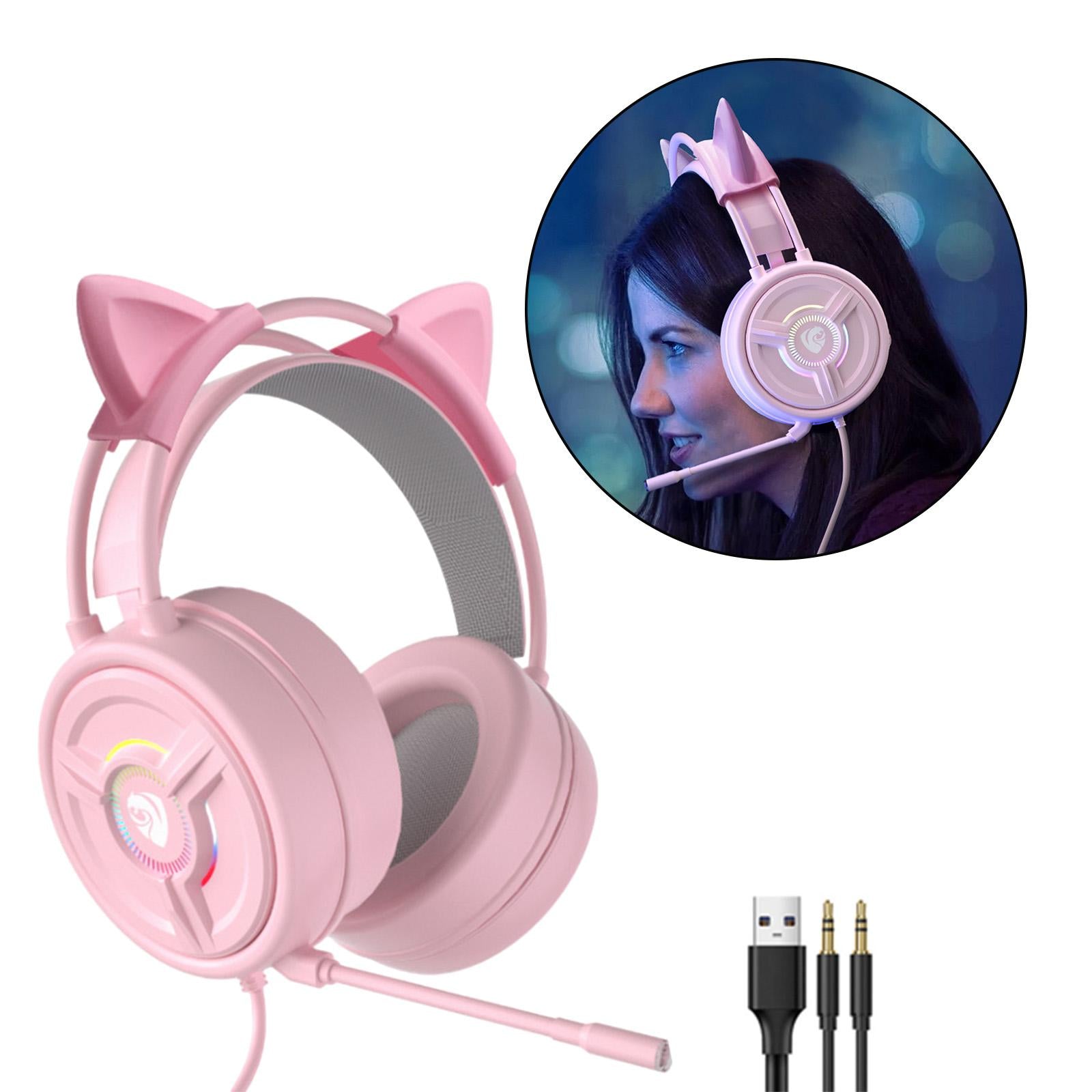 PSH-200 3.5mm Gaming Headset Headphone w/Mic for PC Laptop Pink Cat Ear