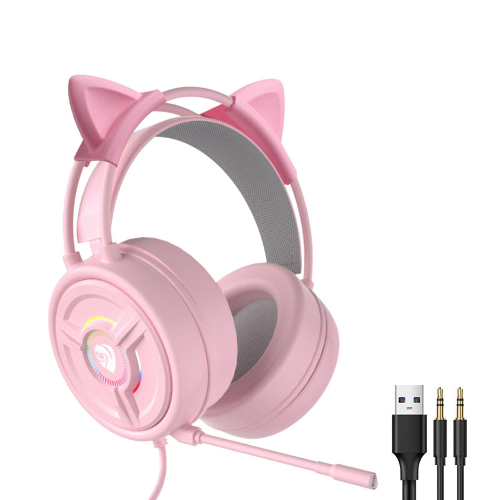 PSH-200 3.5mm Gaming Headset Headphone w/Mic for PC Laptop Pink Cat Ear