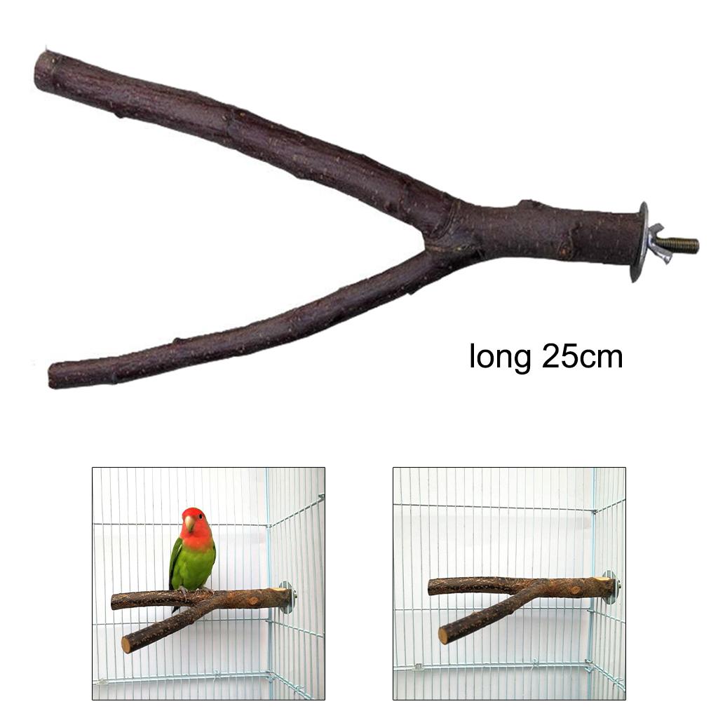 Wood Pet Budgie Parrot Bird Stand Tree Branch Hanging Toys Cage Perches 25cm