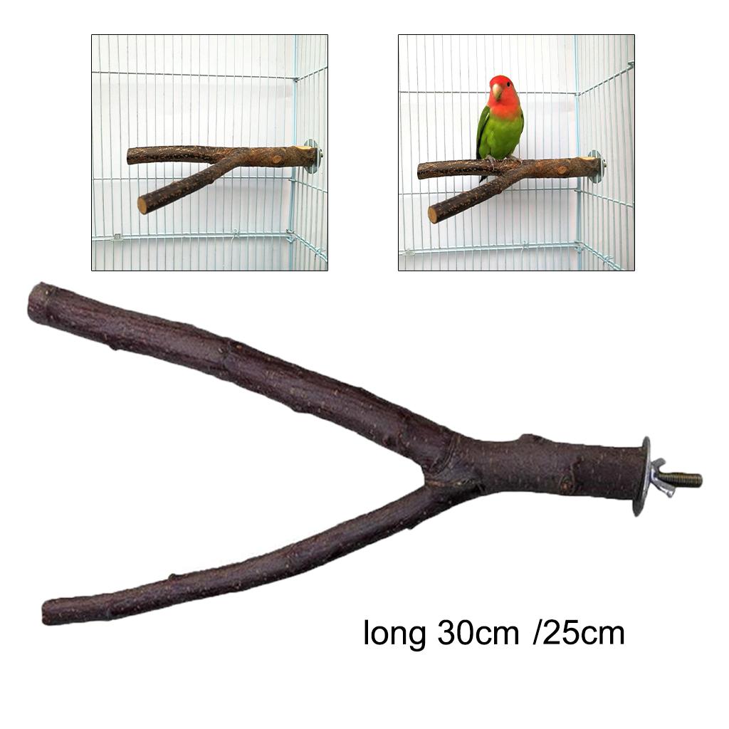 Wood Pet Budgie Parrot Bird Stand Tree Branch Hanging Toys Cage Perches 25cm