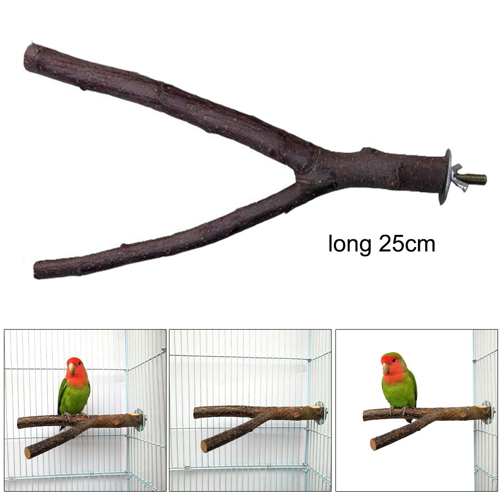 Wood Pet Budgie Parrot Bird Stand Tree Branch Hanging Toys Cage Perches 25cm