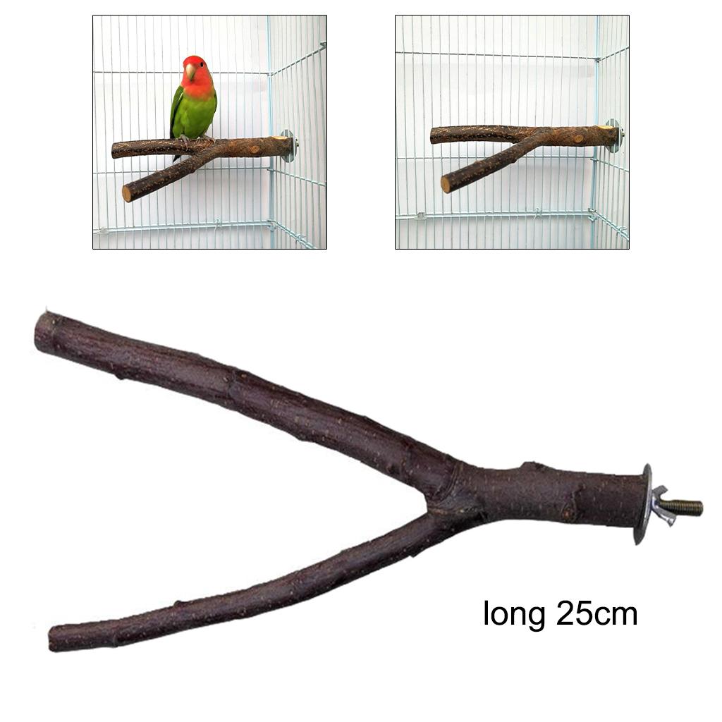 Wood Pet Budgie Parrot Bird Stand Tree Branch Hanging Toys Cage Perches 25cm
