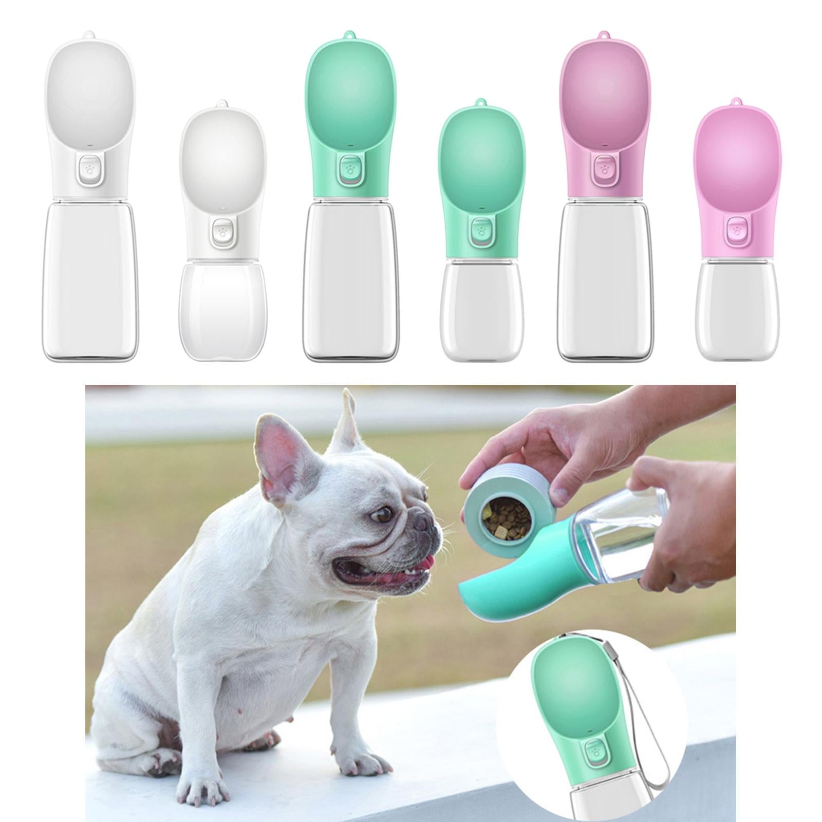 2 in 1 Dog Water Bottle Cat Water Dispenser Food Bowl Feeder Pink 350ml