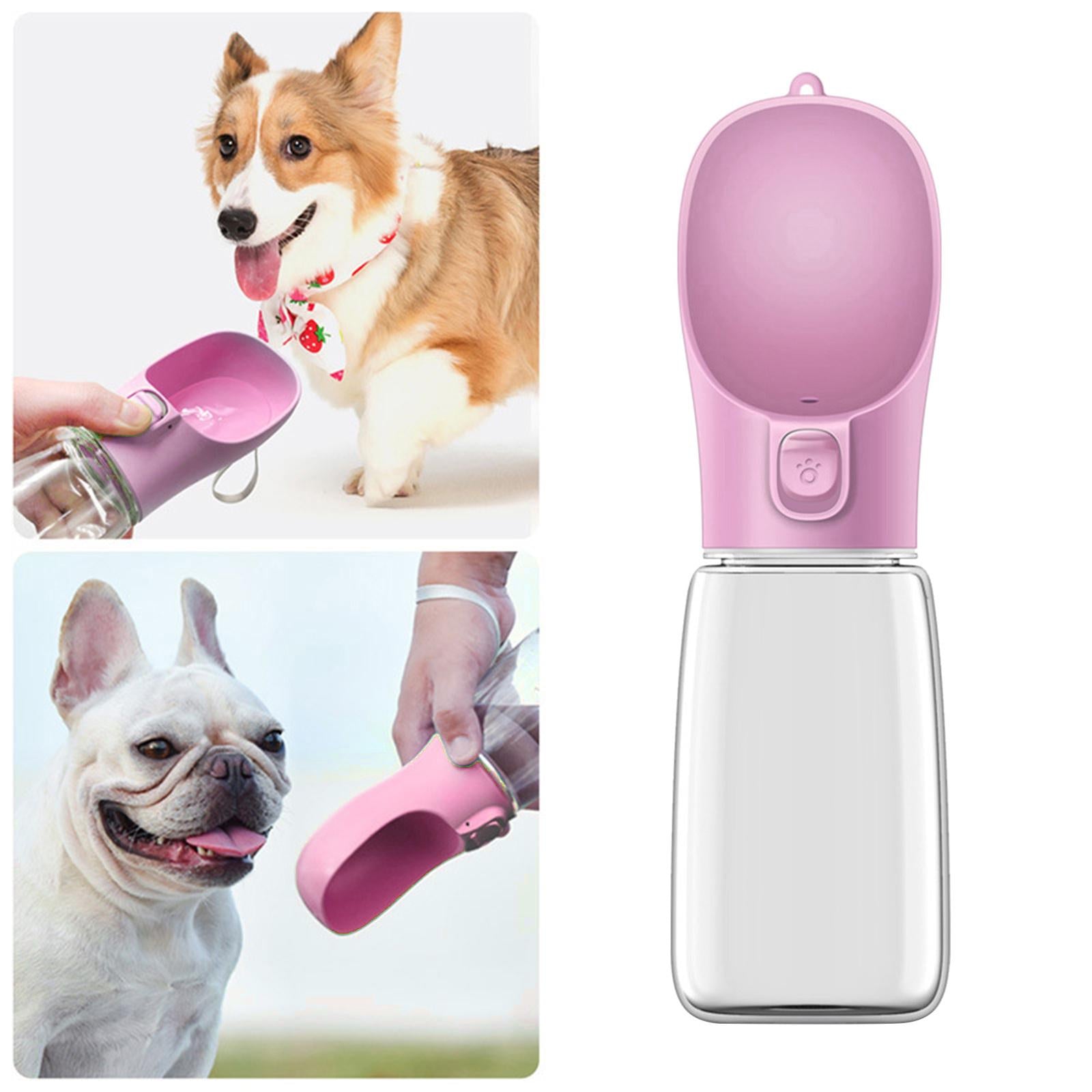 2 in 1 Dog Water Bottle Cat Water Dispenser Food Bowl Feeder Pink 350ml