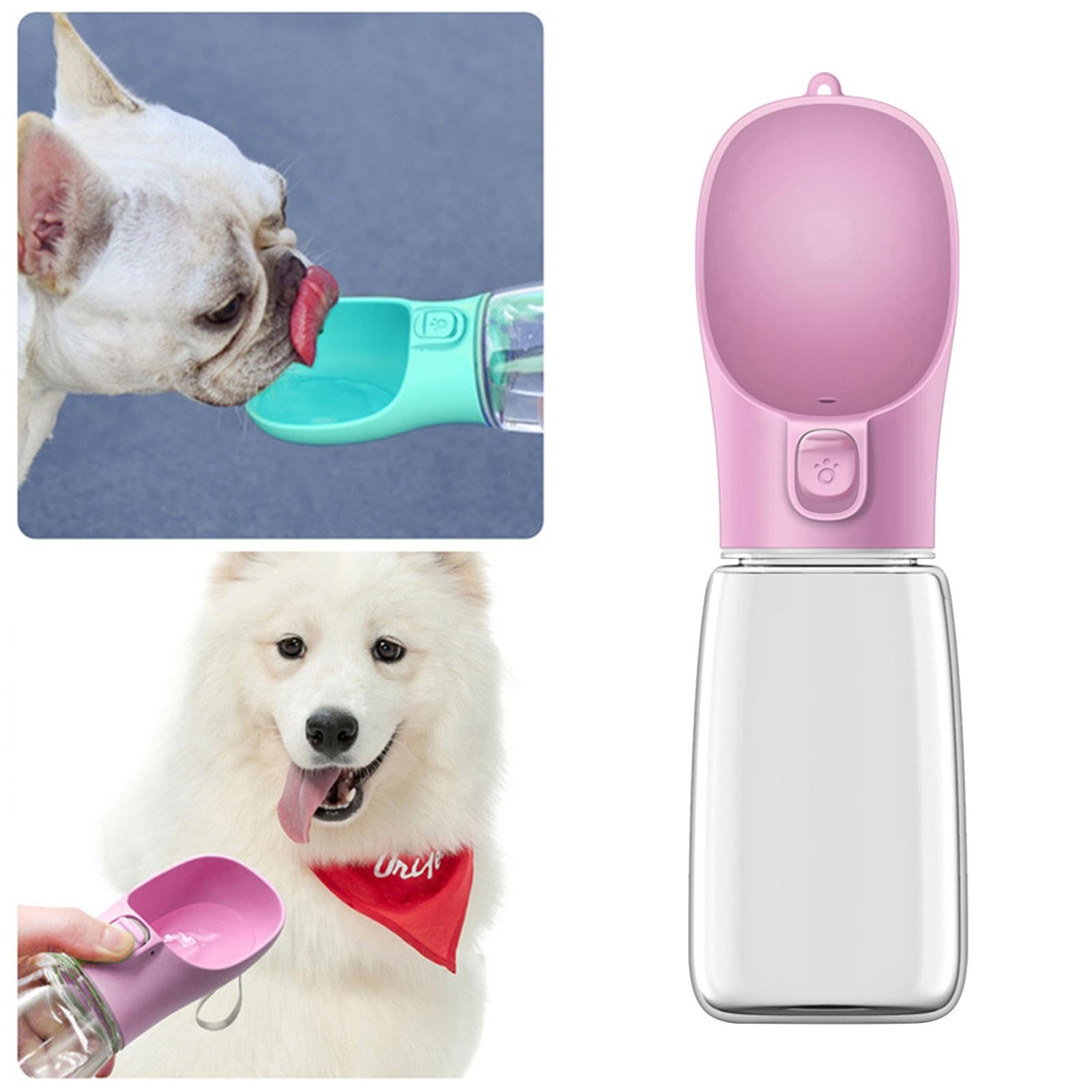 2 in 1 Dog Water Bottle Cat Water Dispenser Food Bowl Feeder Pink 350ml