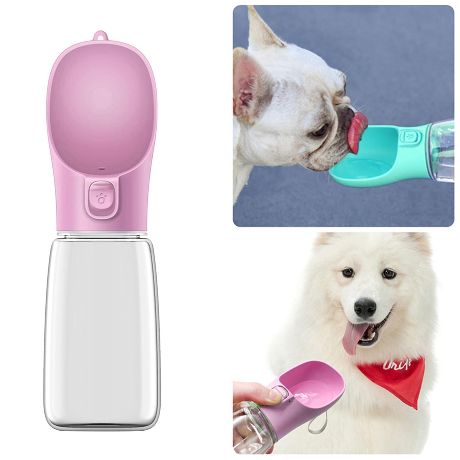 2 in 1 Dog Water Bottle Cat Water Dispenser Food Bowl Feeder Pink 350ml