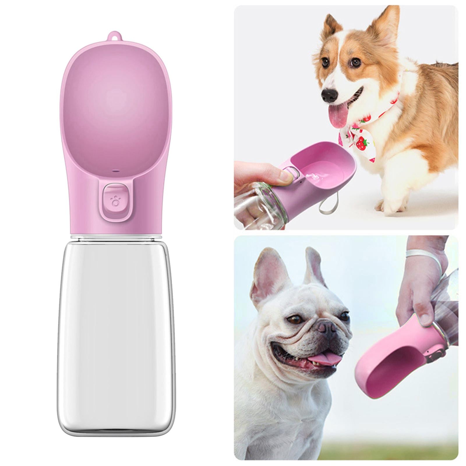 2 in 1 Dog Water Bottle Cat Water Dispenser Food Bowl Feeder Pink 350ml