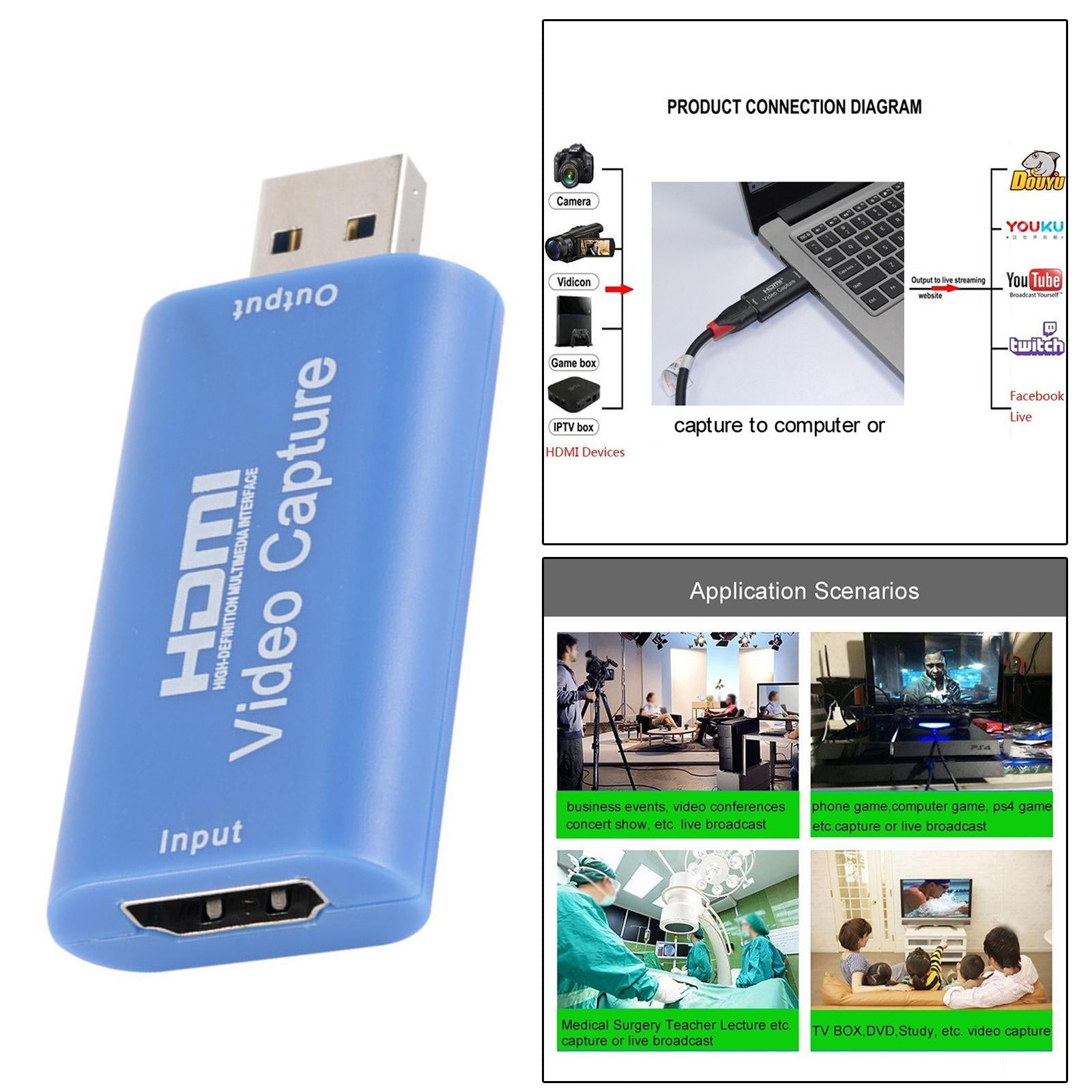 HDMI to USB Video Capture Card HD 1080P for Game / Video Live Streaming