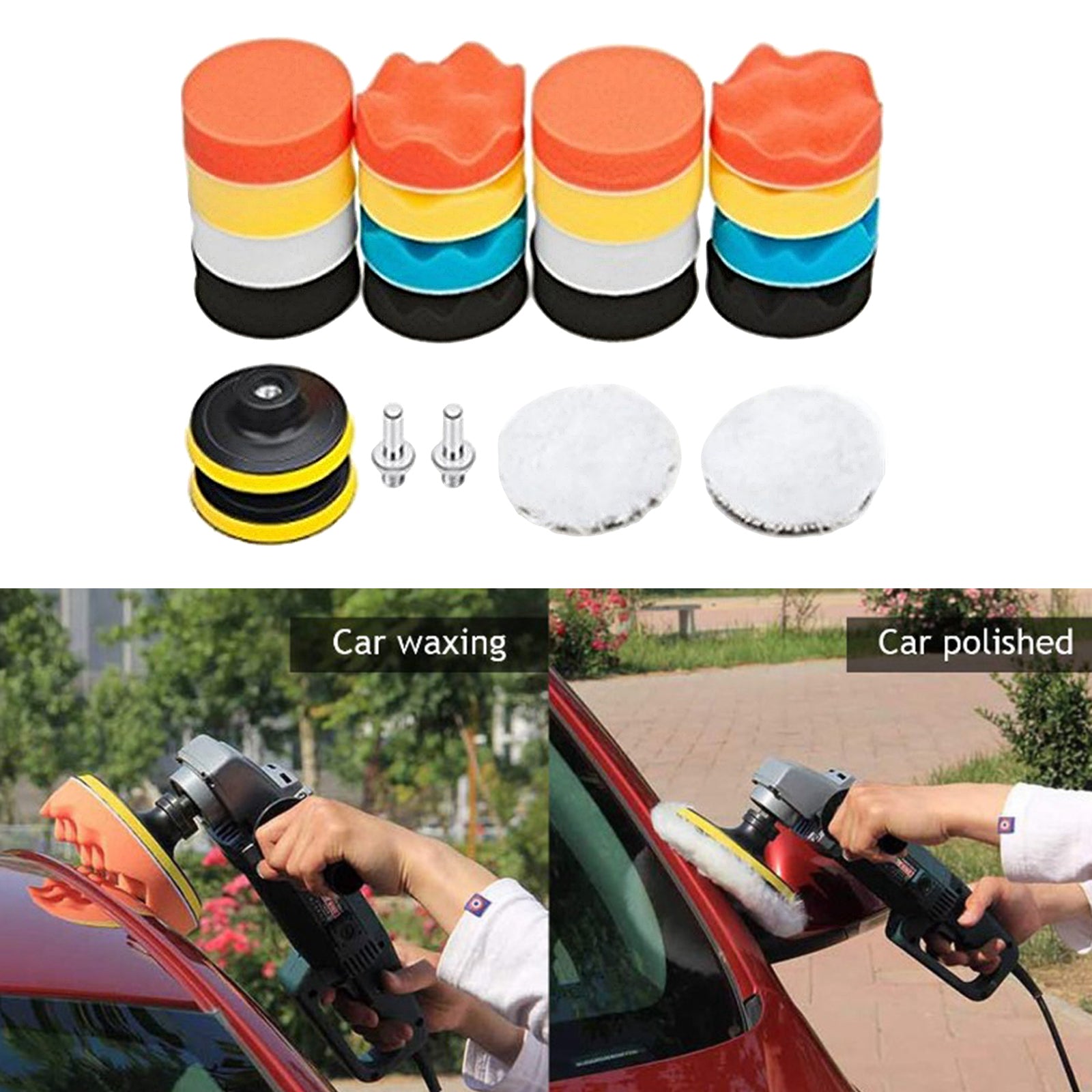 19/22/25pcs Car Polishing Pads Kit 3in with Adapter 2 in 1 for Polishing C