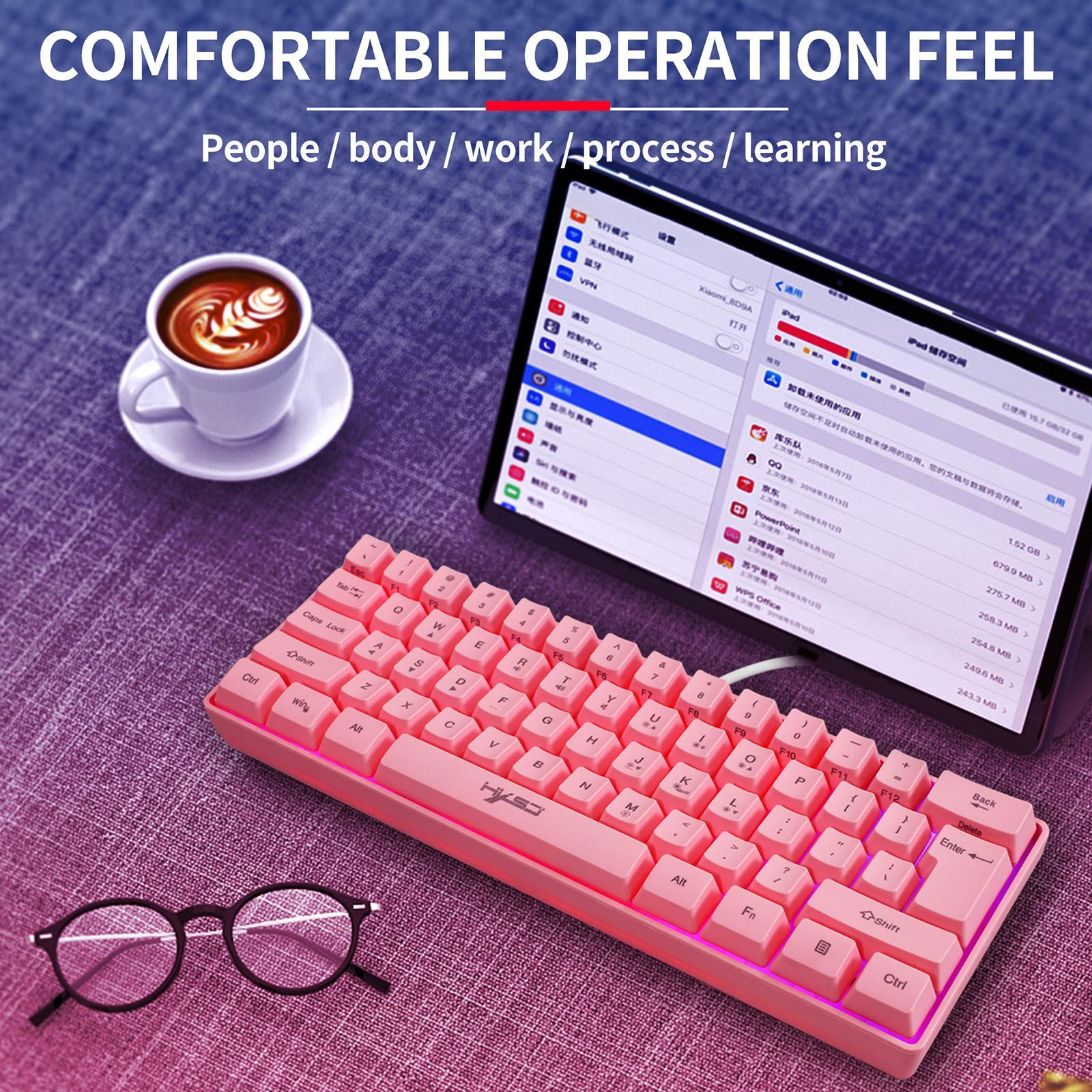 Gaming Mini Wired Keyboard RGB Backlit USB for Laptops Pink keyboard