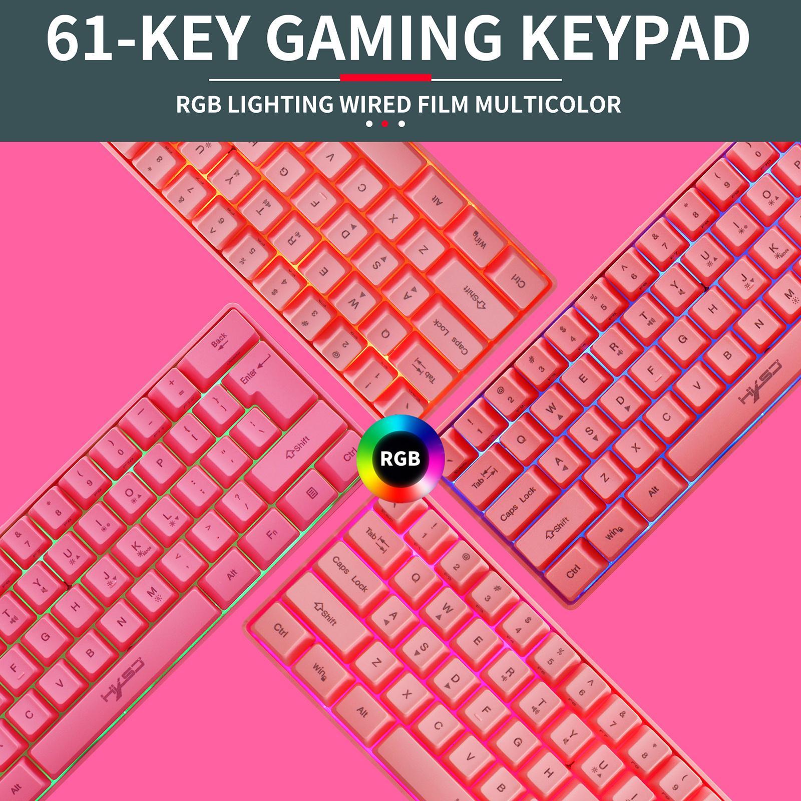 Gaming Mini Wired Keyboard RGB Backlit USB for Laptops Pink keyboard