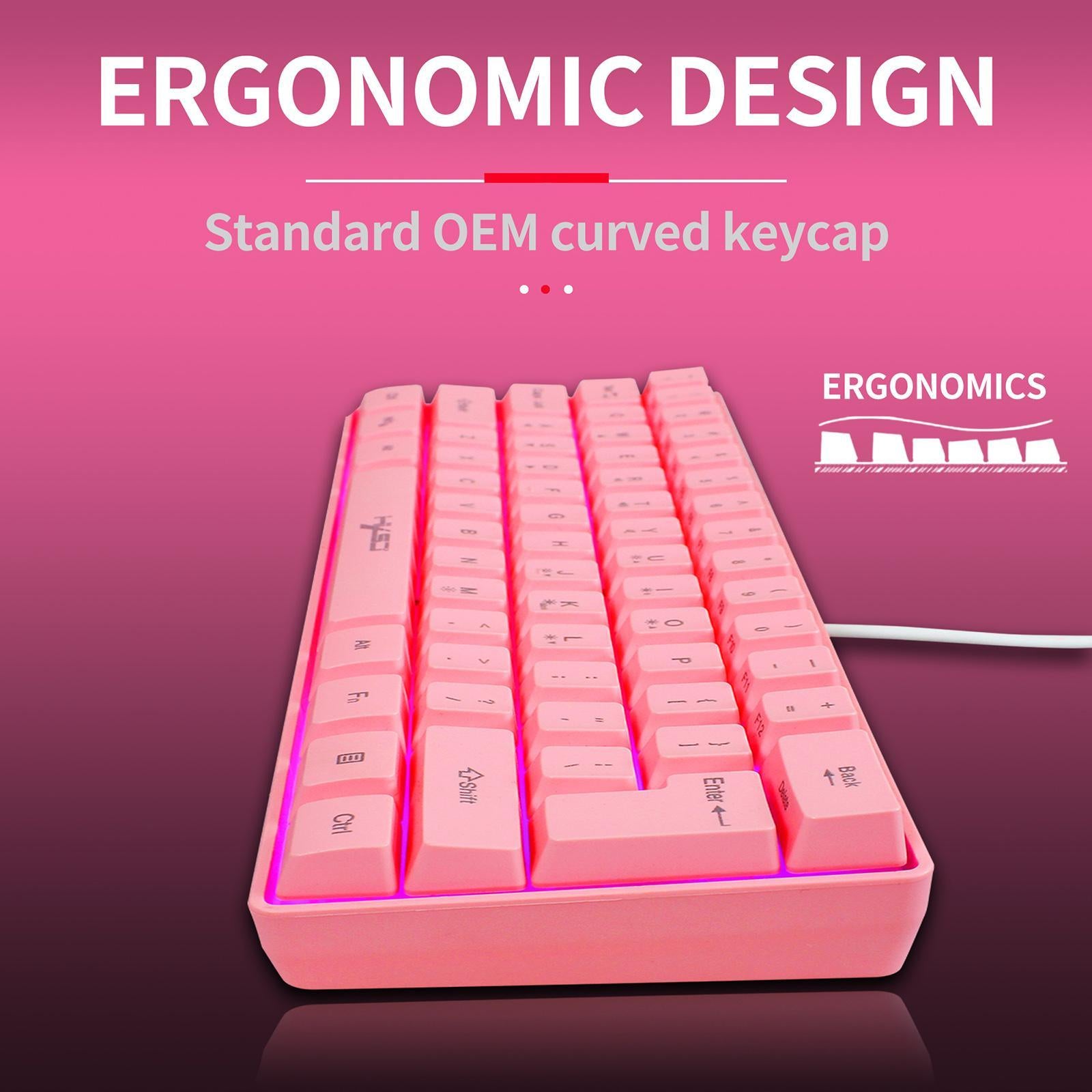 Gaming Mini Wired Keyboard RGB Backlit USB for Laptops Pink keyboard