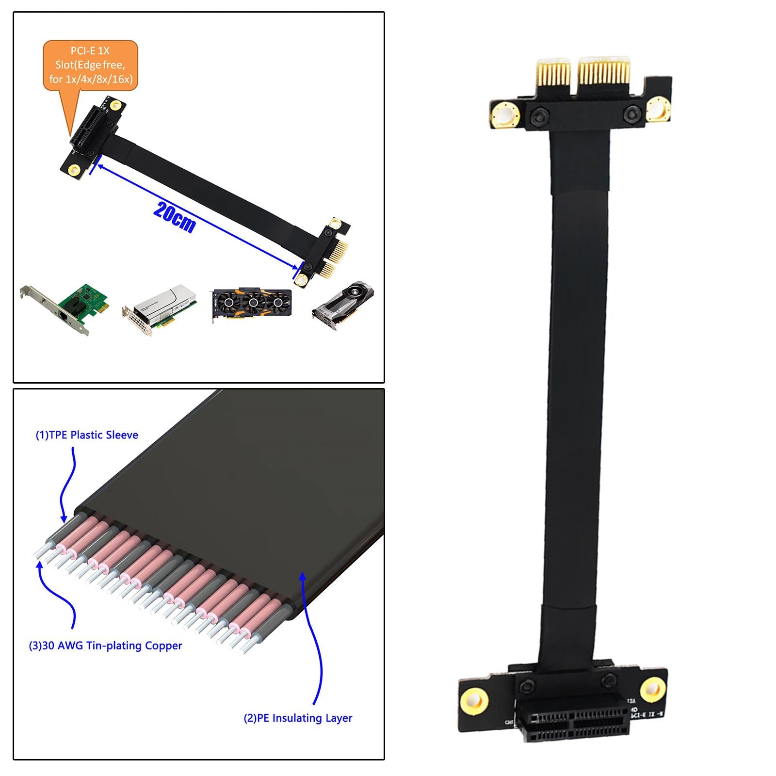 PCI-e PCI Express 36PIN 1X Extension cable Extender 90 Degree 20cm