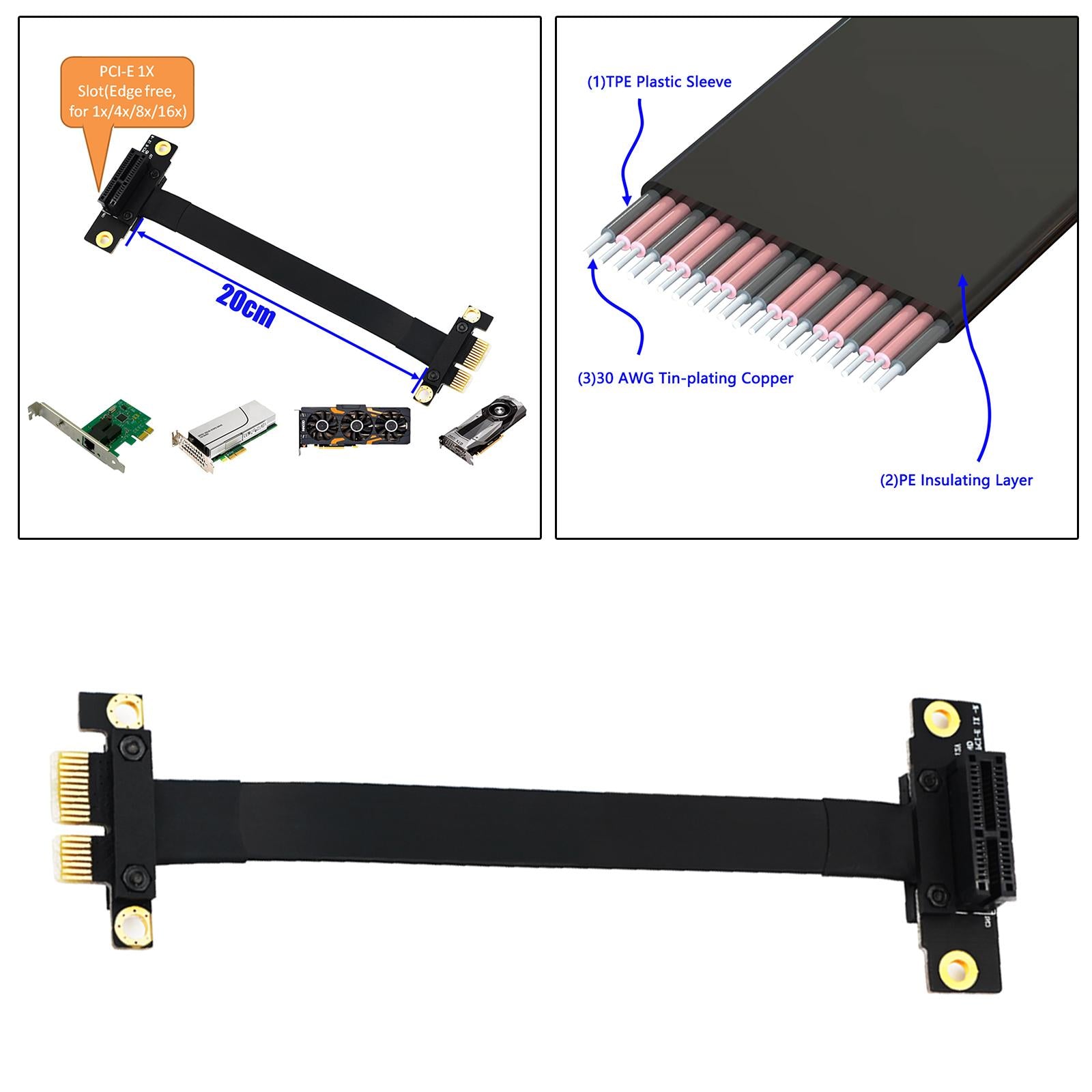 PCI-e PCI Express 36PIN 1X Extension cable Extender 90 Degree 20cm