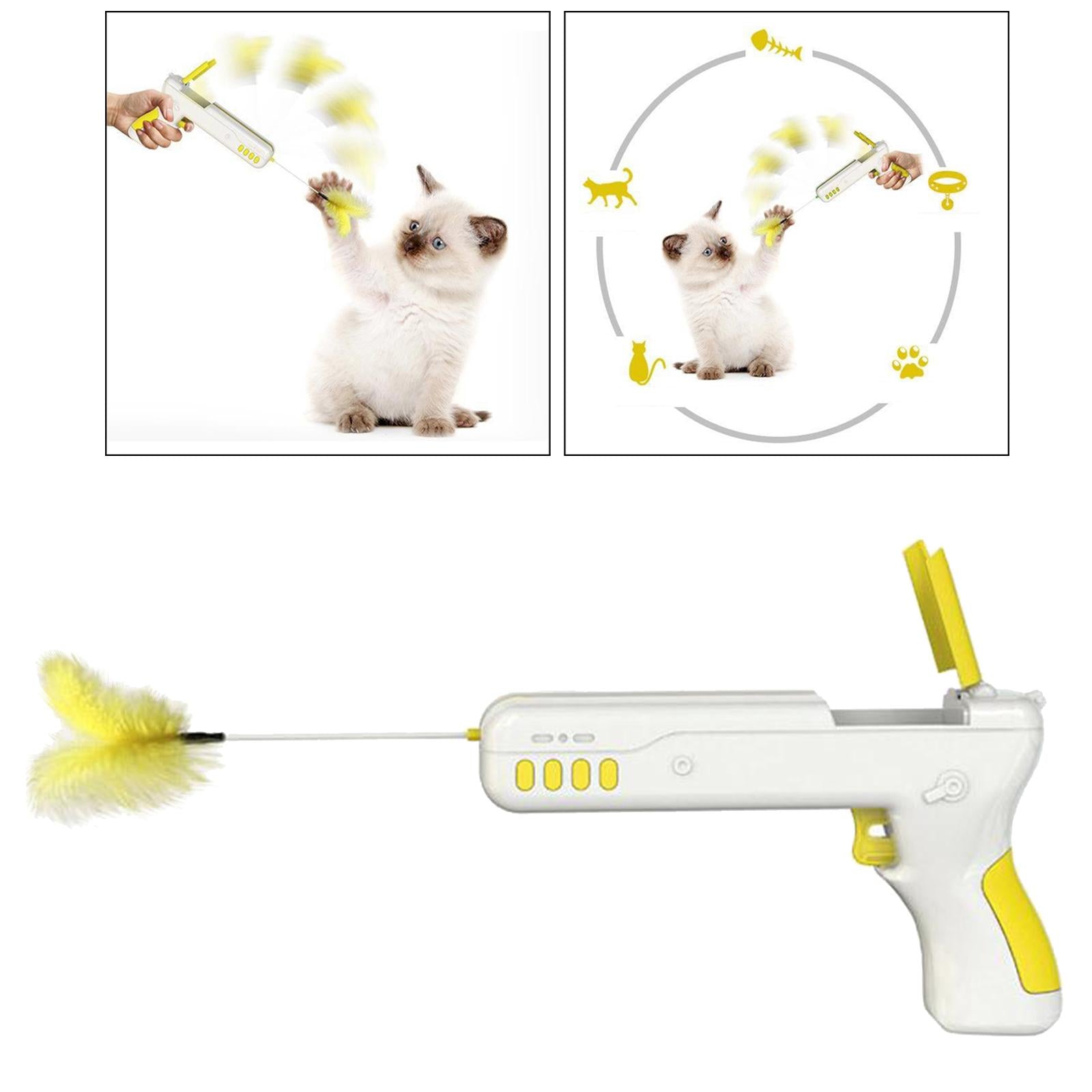 Pet Cat Fetch Toy Ball Feather Teaser Interactive Playing Chasing Yellow