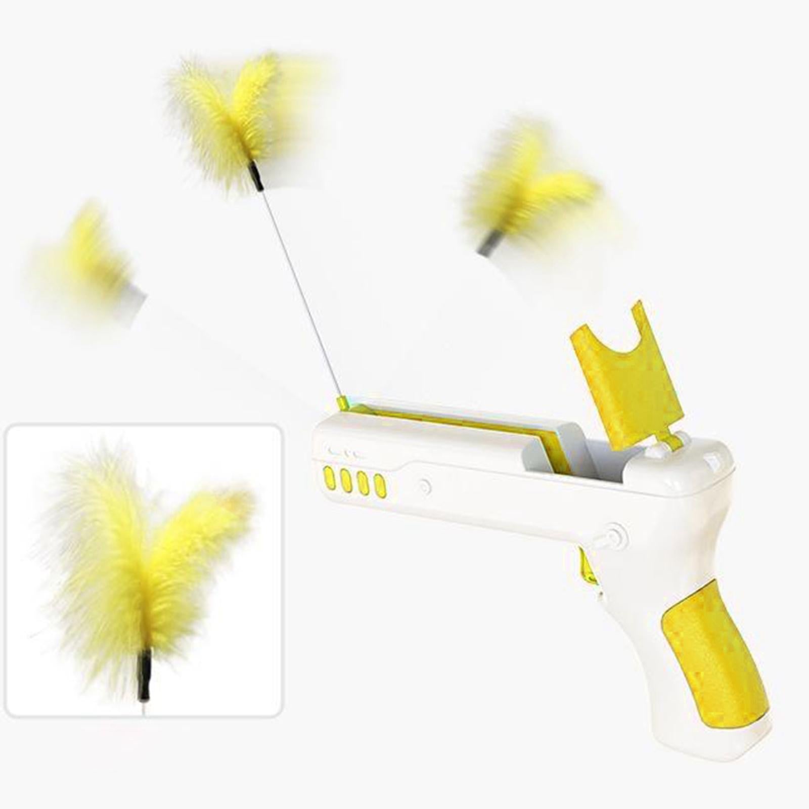 Pet Cat Fetch Toy Ball Feather Teaser Interactive Playing Chasing Yellow