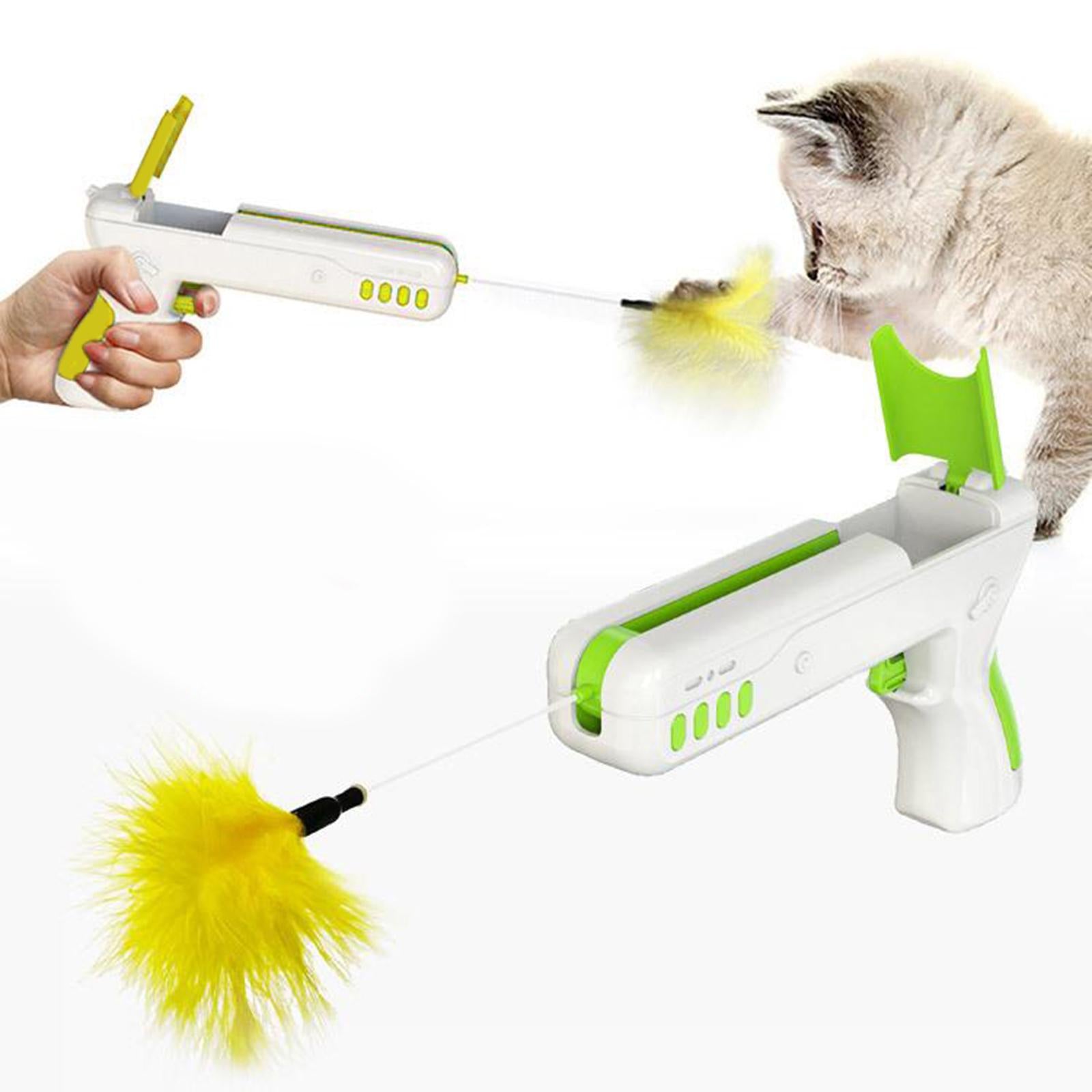 Pet Cat Fetch Toy Ball Feather Teaser Interactive Playing Chasing Yellow