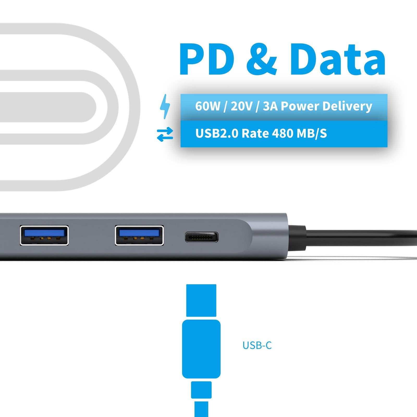 USB C Hub 5 in 1 USB 3.0 Port 3.5mm Audio Port 60W PD Charger for HP/XPS/PC