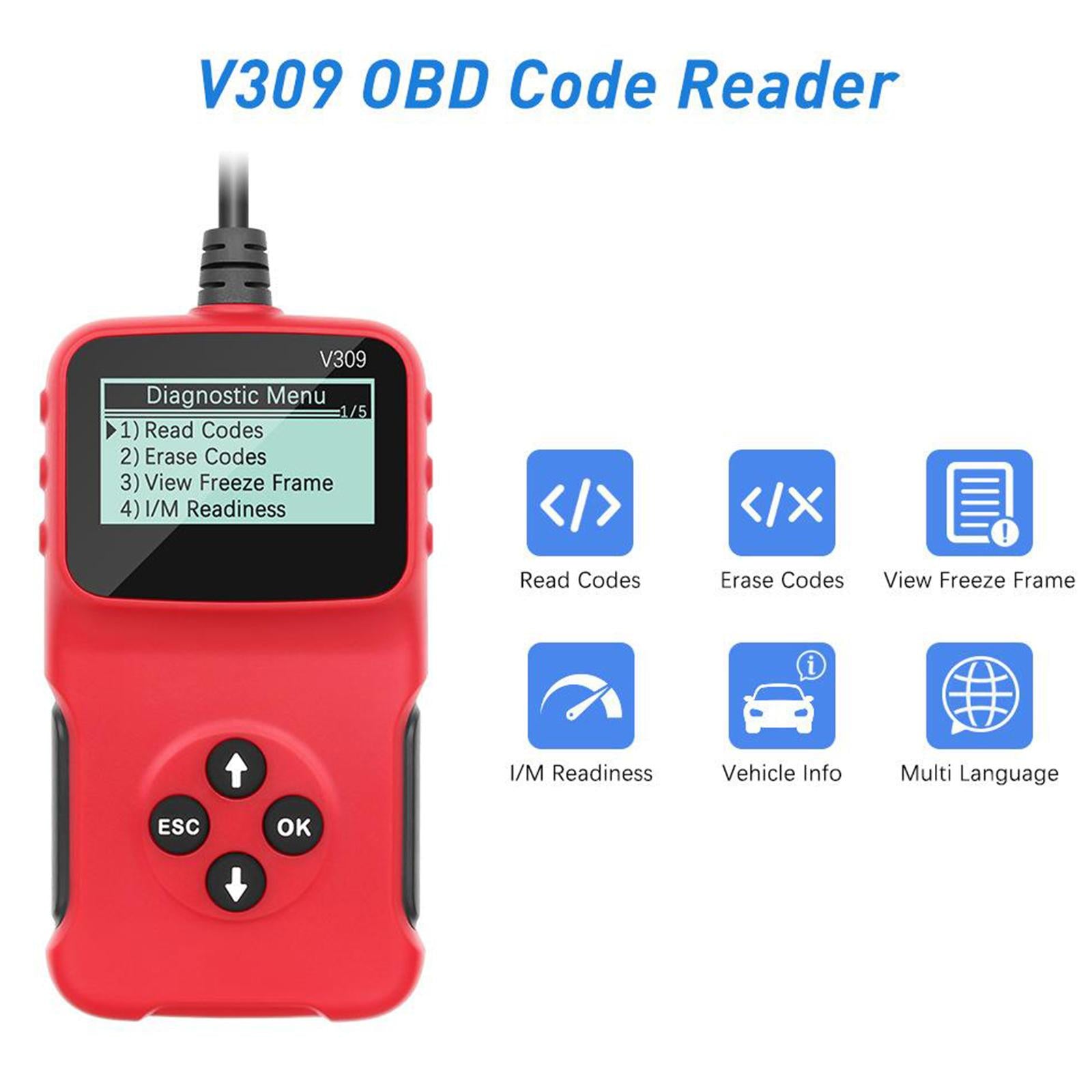 V309 Vehicle Diagnostic Interface Scanner Fault Code Reader Scan Reset Tool