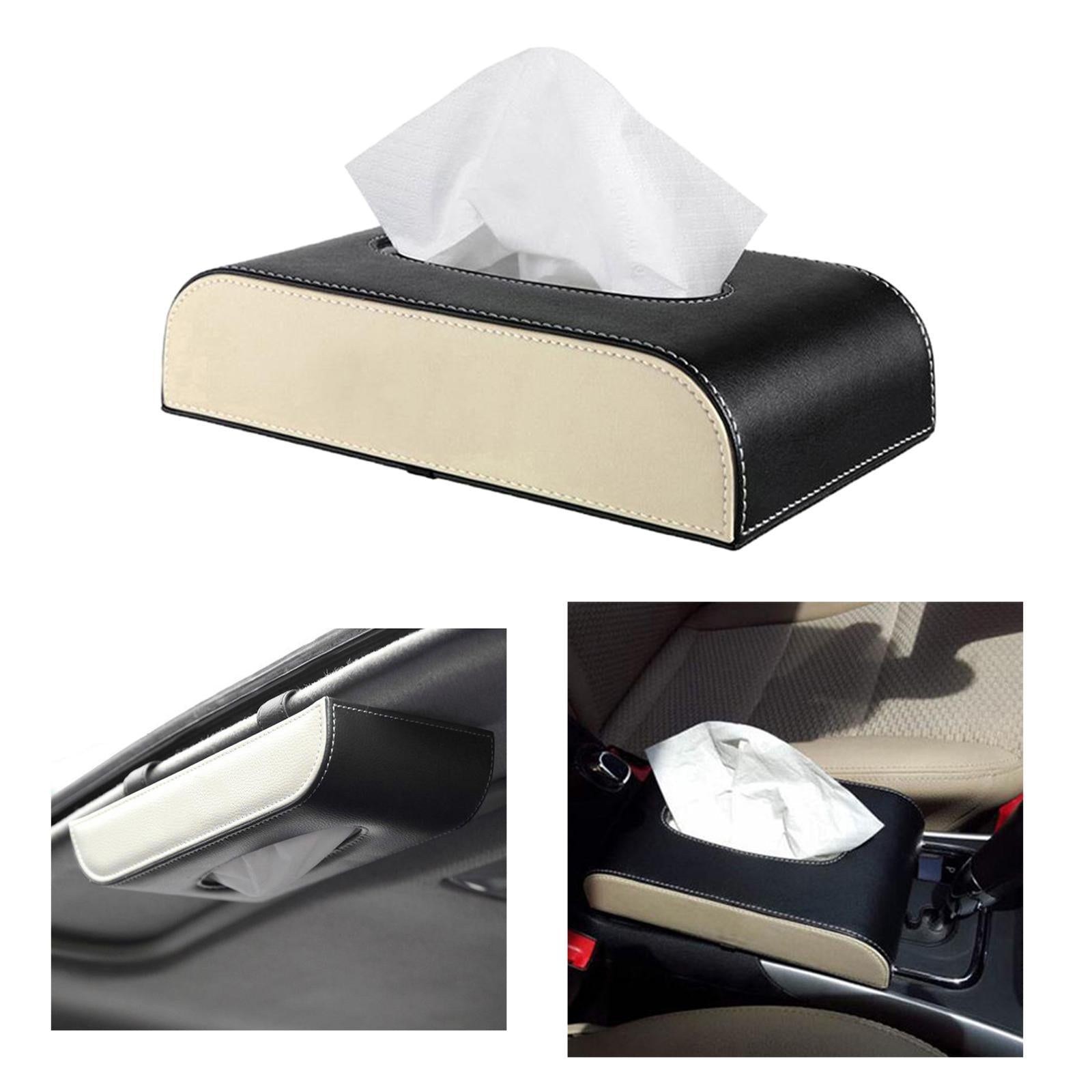 Auto PU Leather Paper Towel Case Tissue Box Paper Storage for Home Office Black Beige