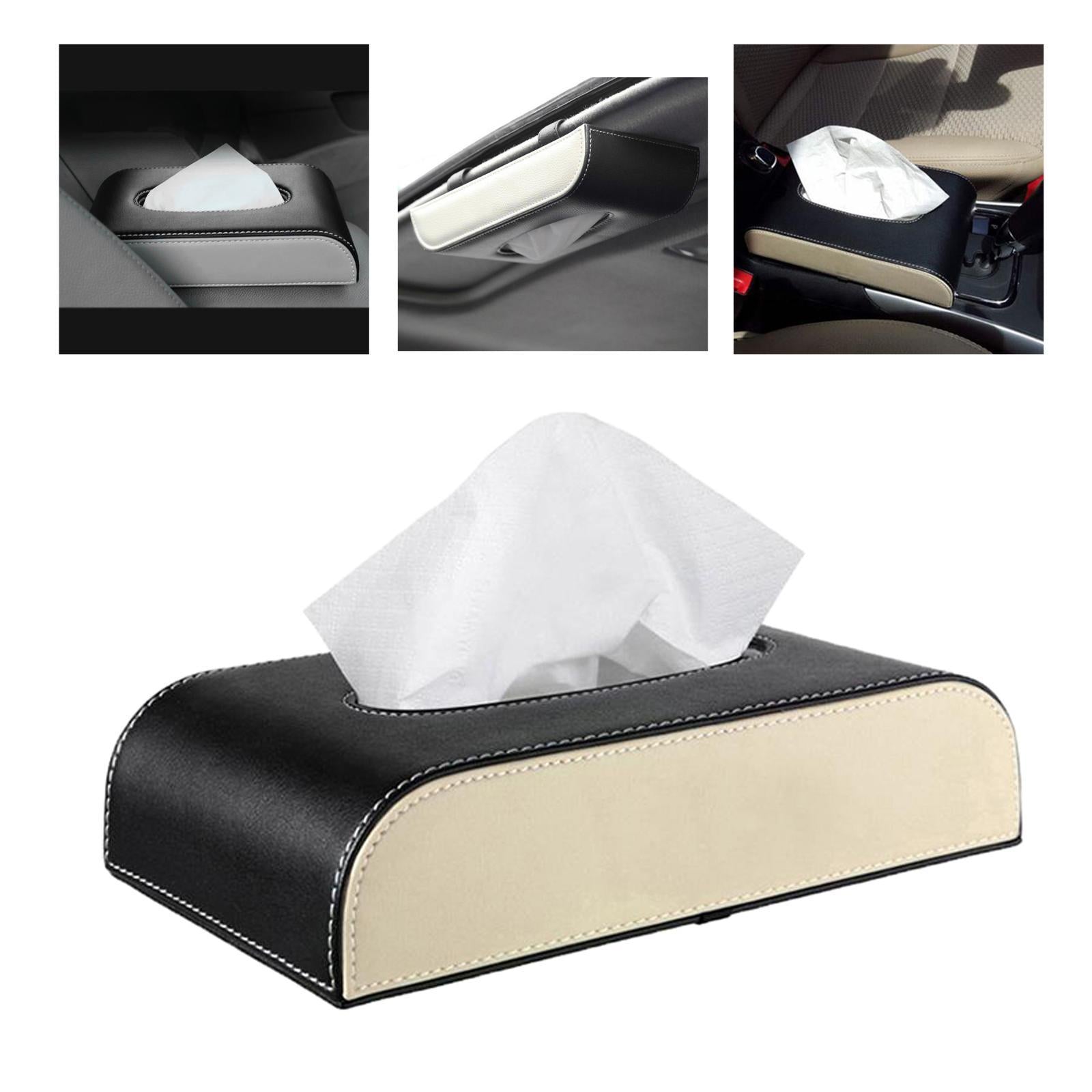 Auto PU Leather Paper Towel Case Tissue Box Paper Storage for Home Office Black Beige