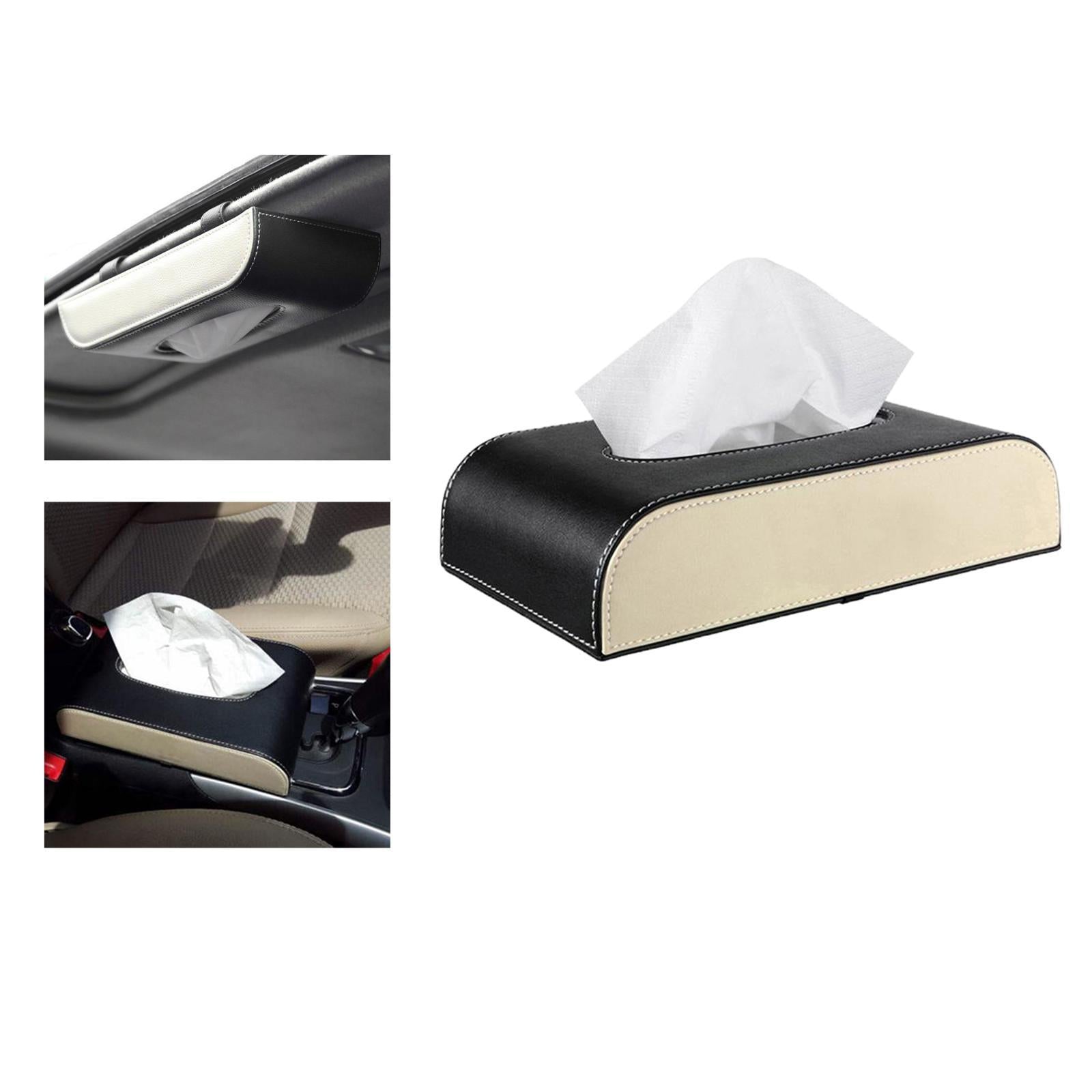 Auto PU Leather Paper Towel Case Tissue Box Paper Storage for Home Office Black Beige