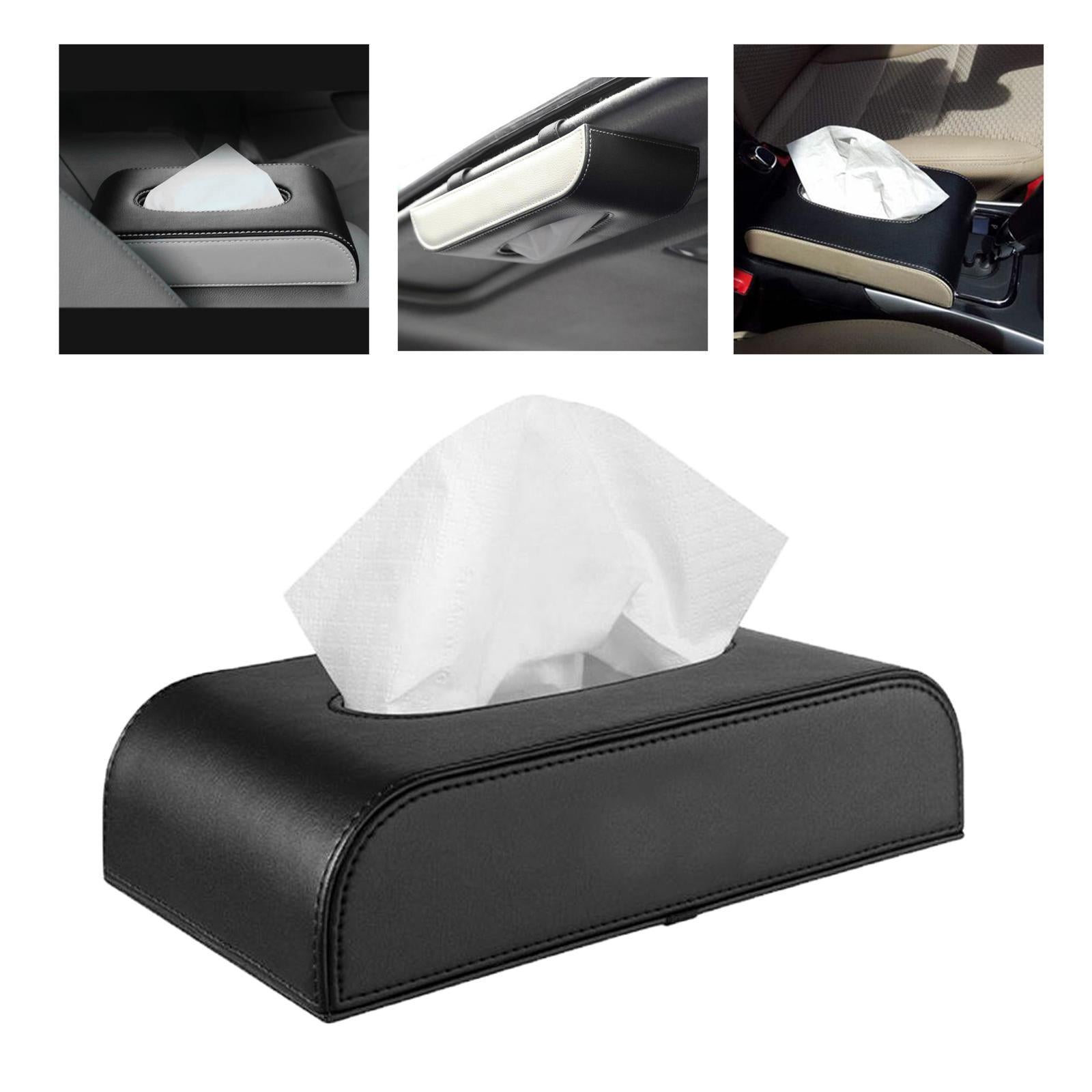 Auto PU Leather Paper Towel Case Tissue Box Paper Storage for Home Office Black