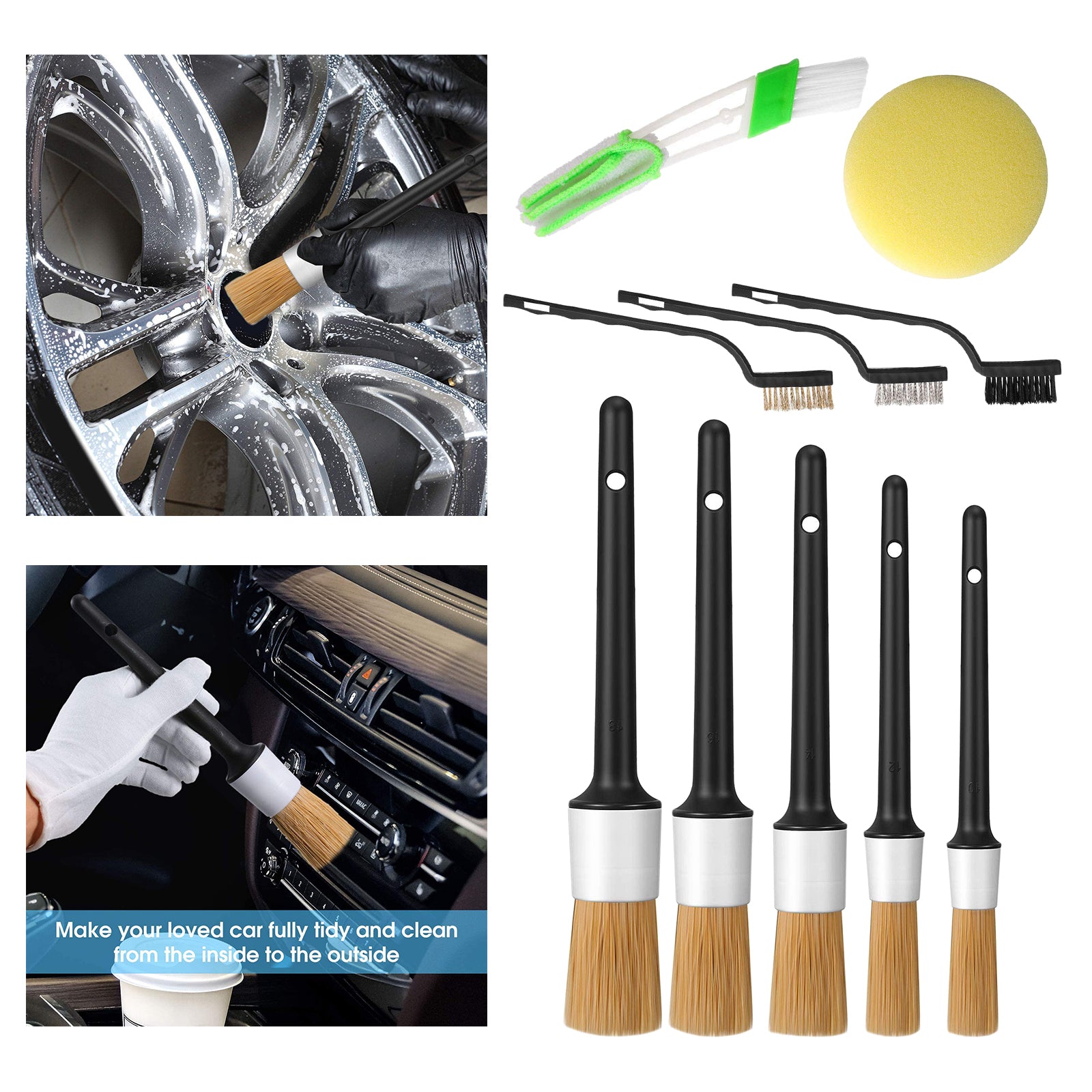 10x Premium Auto Detailing Brush Kits Wheel Engine Clean Brush Set Tools