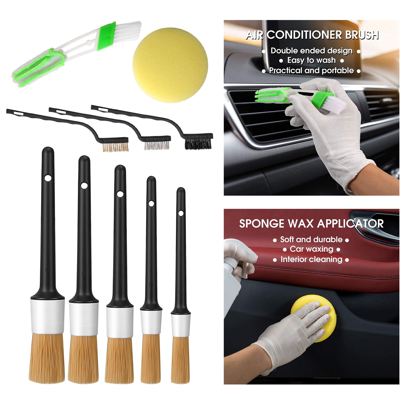 10x Premium Auto Detailing Brush Kits Wheel Engine Clean Brush Set Tools