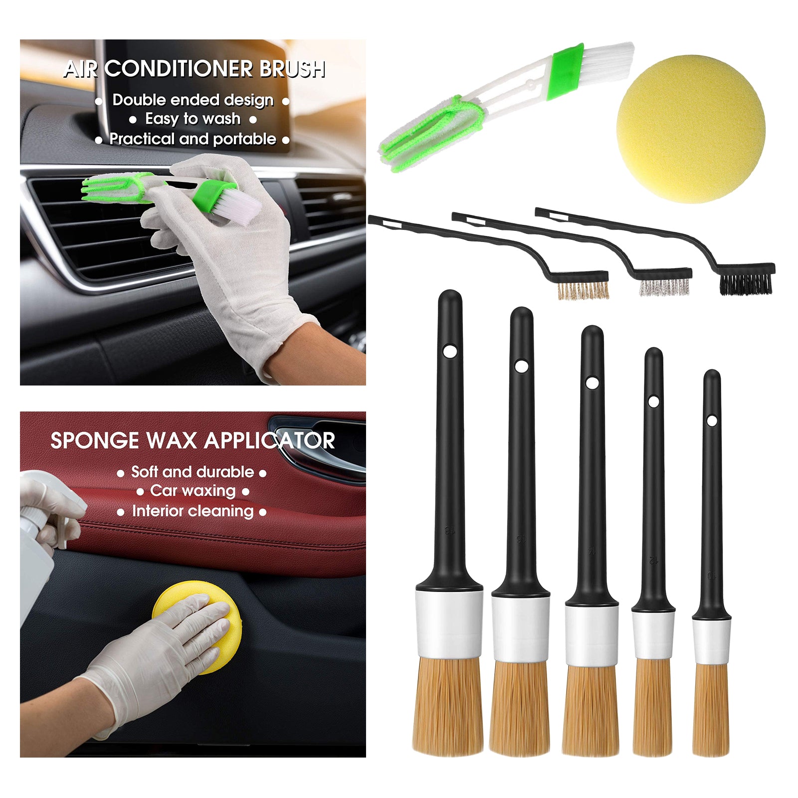 10x Premium Auto Detailing Brush Kits Wheel Engine Clean Brush Set Tools