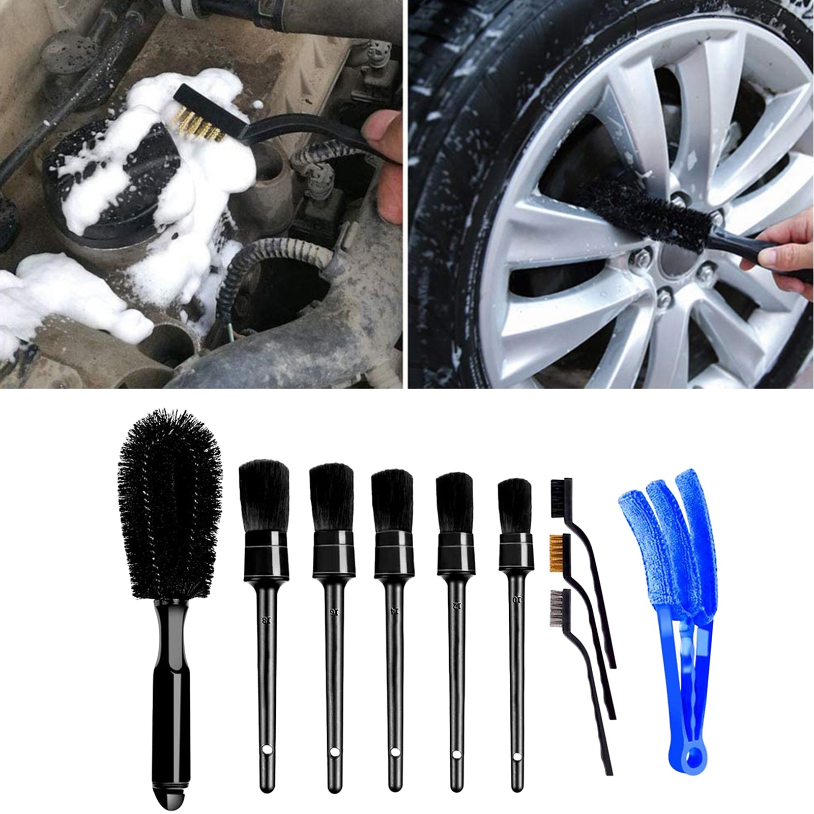 10pcs Multi-Purpose Automotive Detailing Brush Kit Tires Wheel Clean Brush