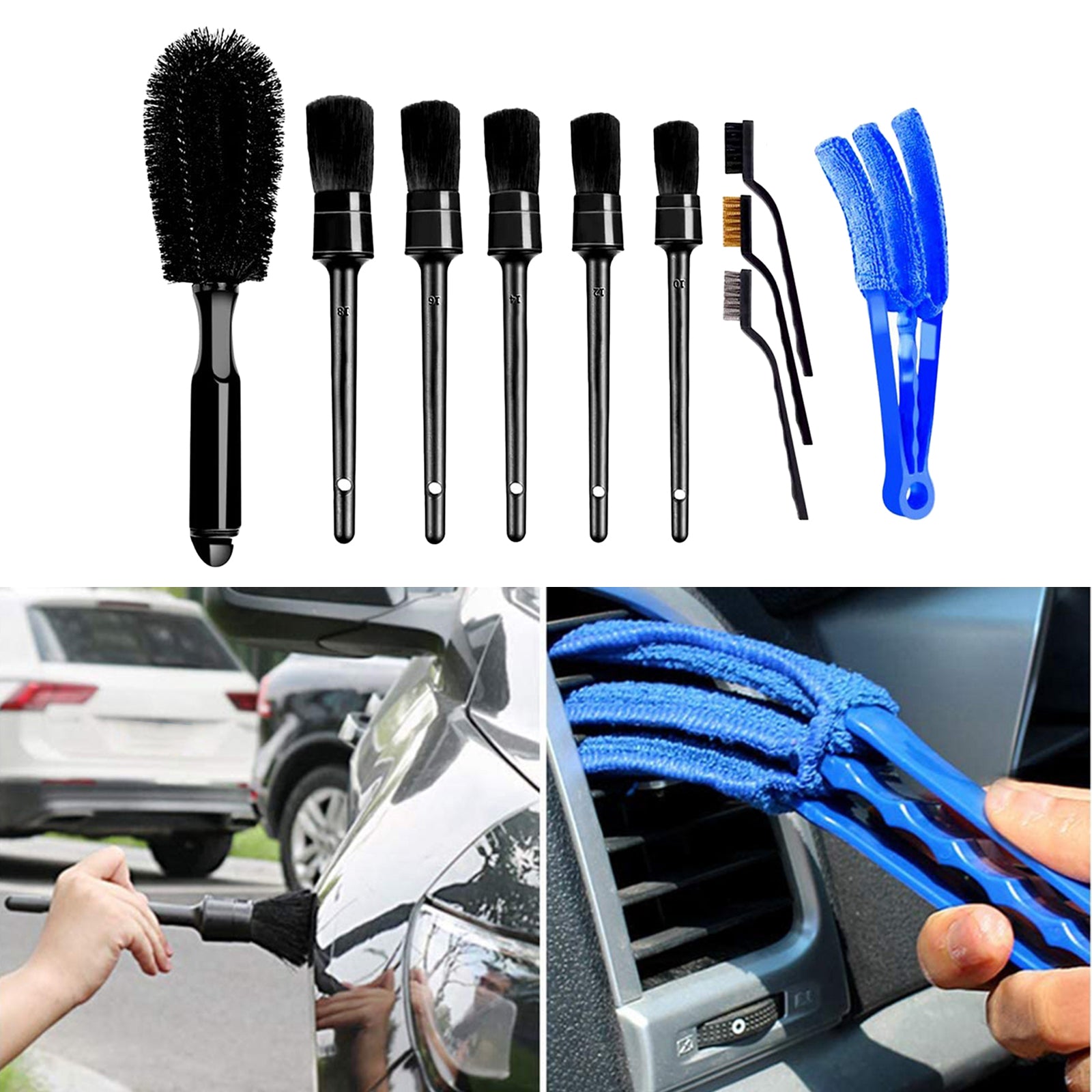 10pcs Multi-Purpose Automotive Detailing Brush Kit Tires Wheel Clean Brush