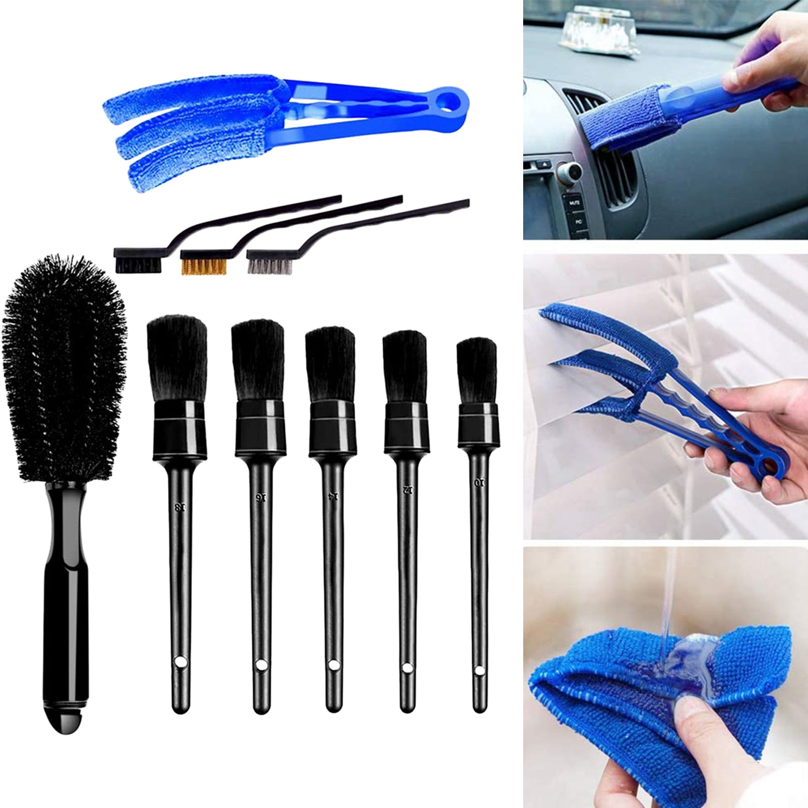 10pcs Multi-Purpose Automotive Detailing Brush Kit Tires Wheel Clean Brush