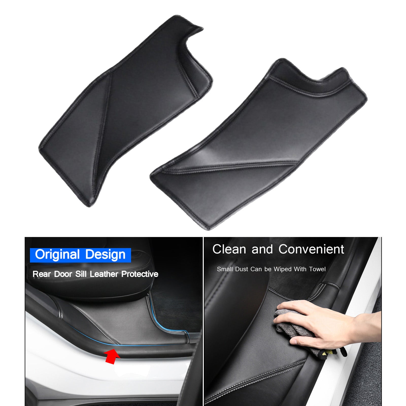 2Pcs Car PU Leather Rear Door Sill Protector Sticker Fit for Tesla Model Y