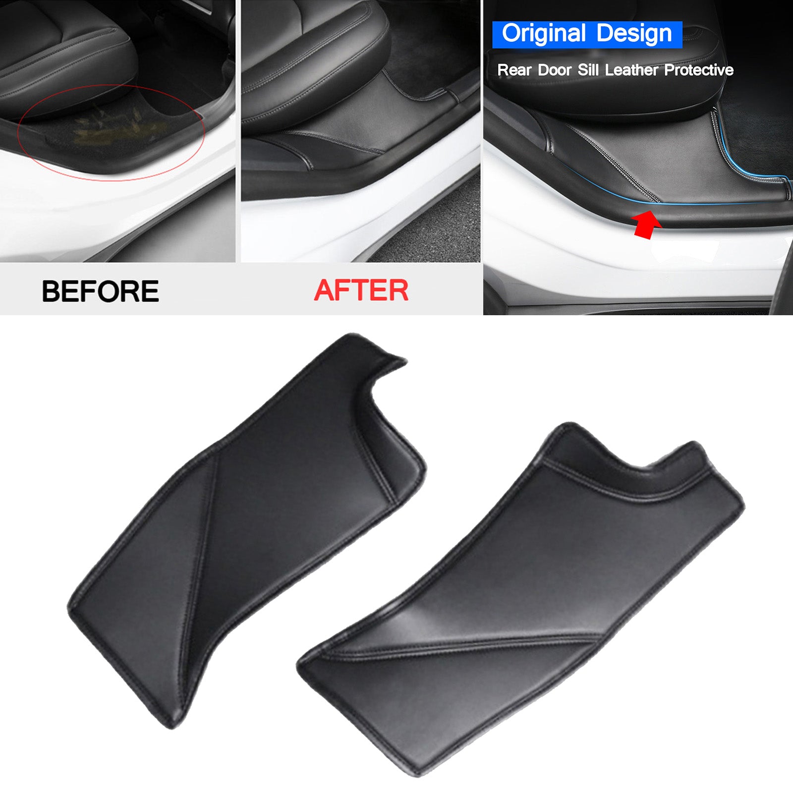 2Pcs Car PU Leather Rear Door Sill Protector Sticker Fit for Tesla Model Y