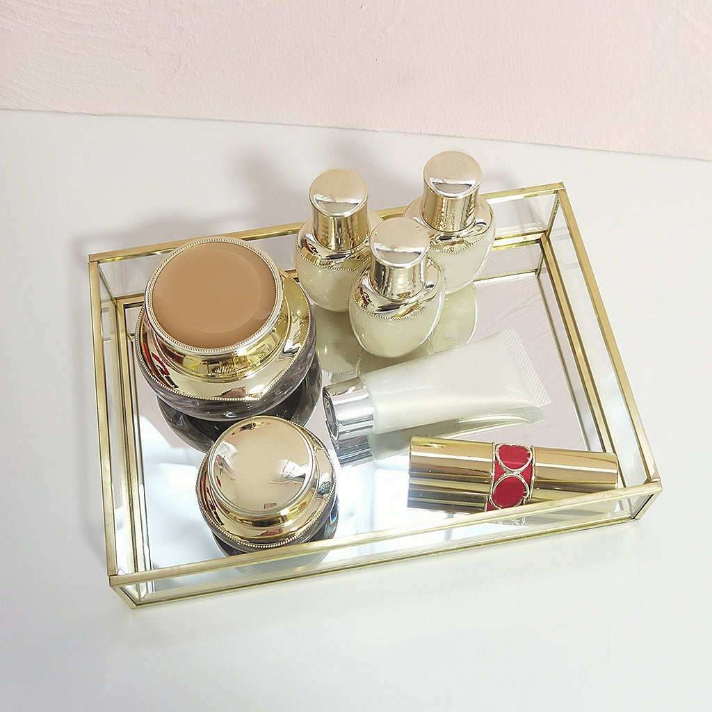 Retro Glass Mirror Decorative Storage Tray for Makeup Display Bracelet Table