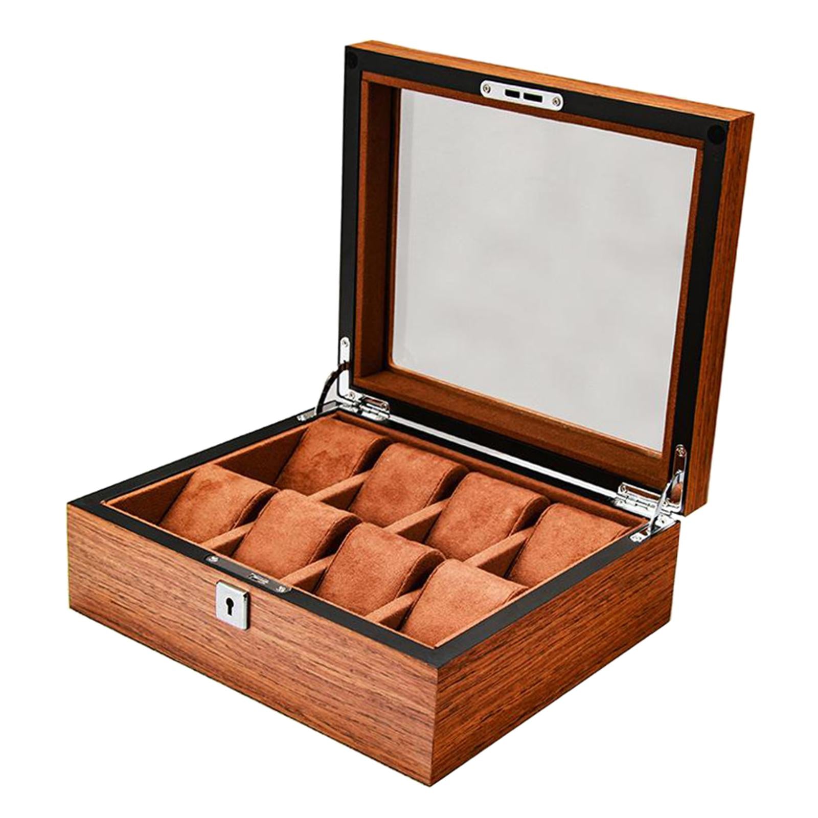 Wood Watch Display Case w/Clear Glass Top Jewelry Storage Organizer 8 Slots